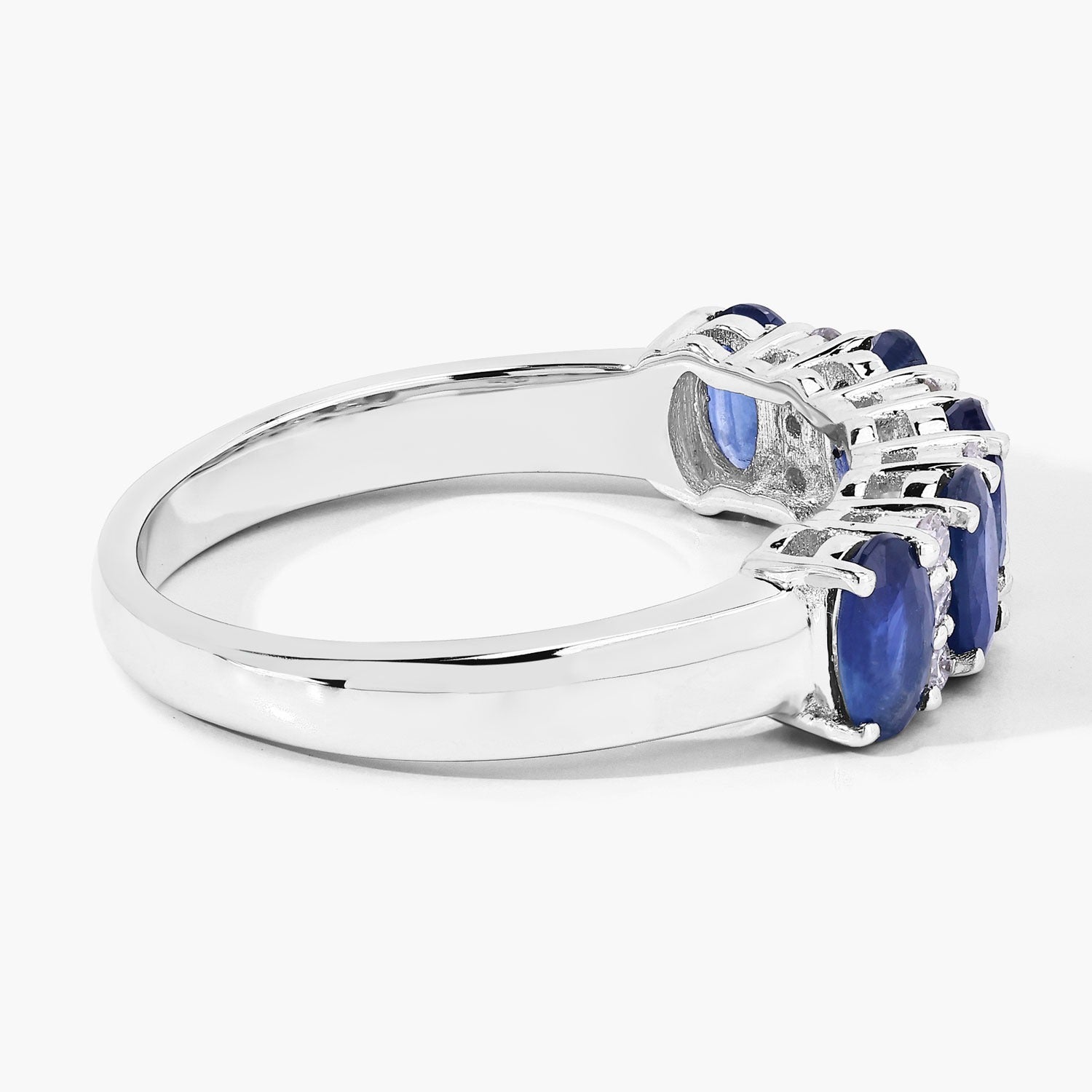 1.42 Ct Genuine Blue Sapphire and Lab Grown Diamond Silver Eternity Ring