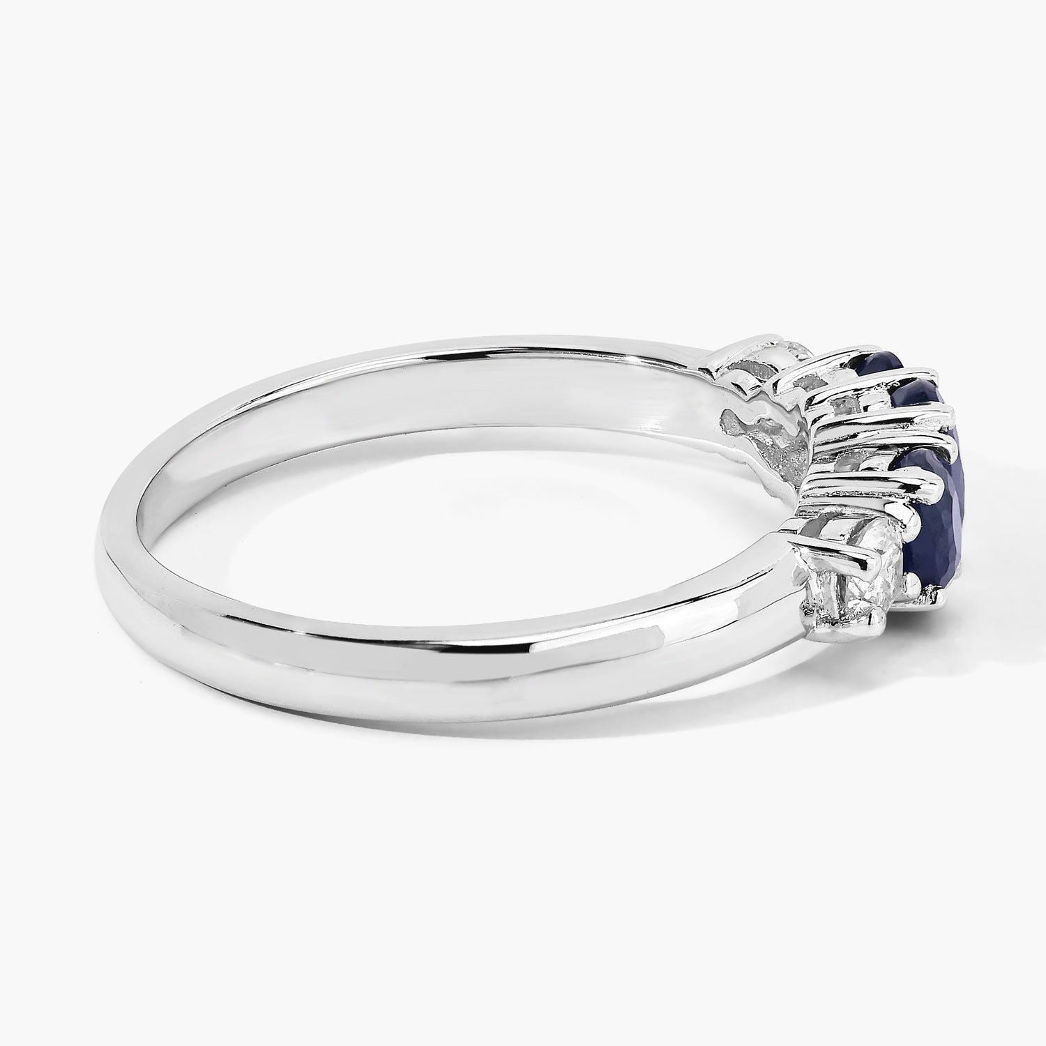 0.91 Ct Genuine Blue Sapphire and Lab Diamond 5 Stone Silver Ring