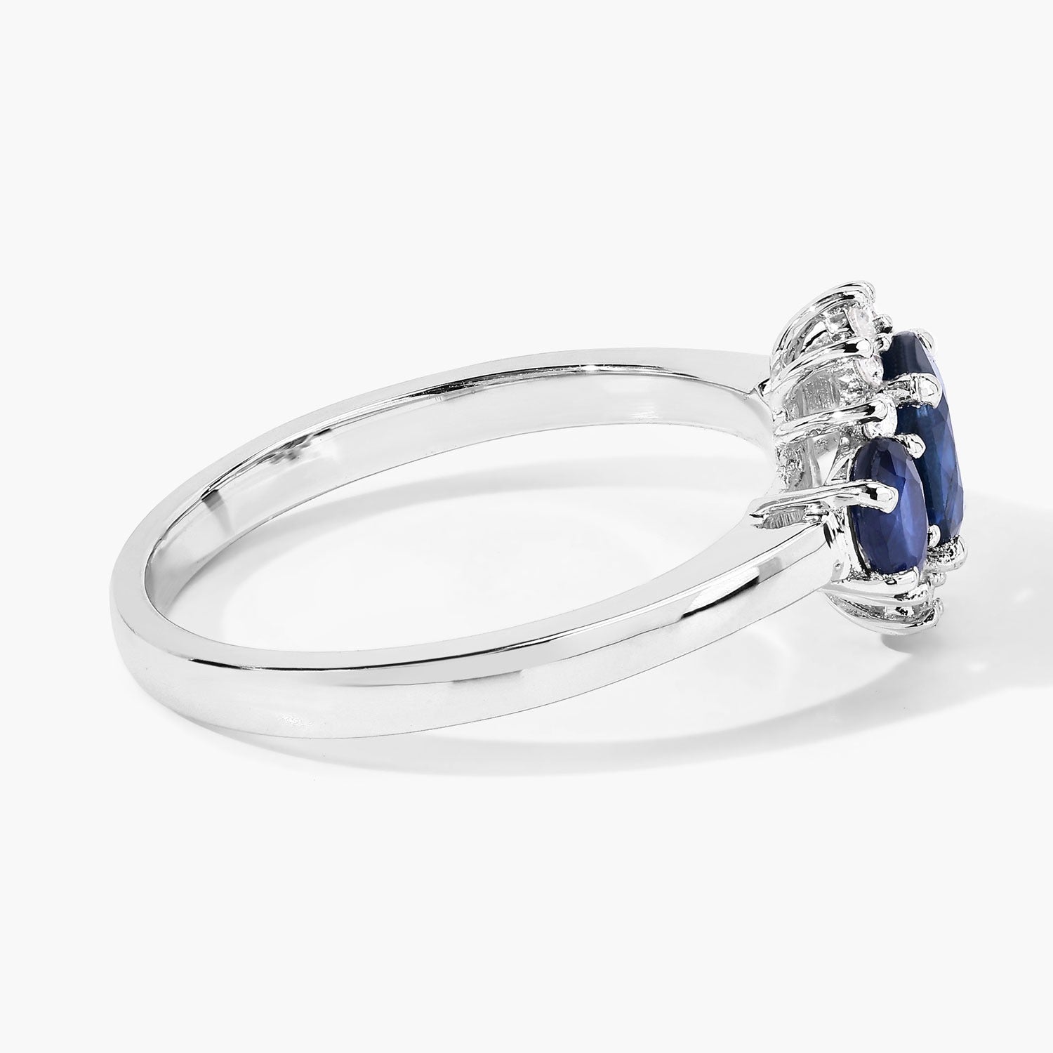 1.09 Ct Genuine Blue Sapphire and Lab Grown Diamond Silver Ring