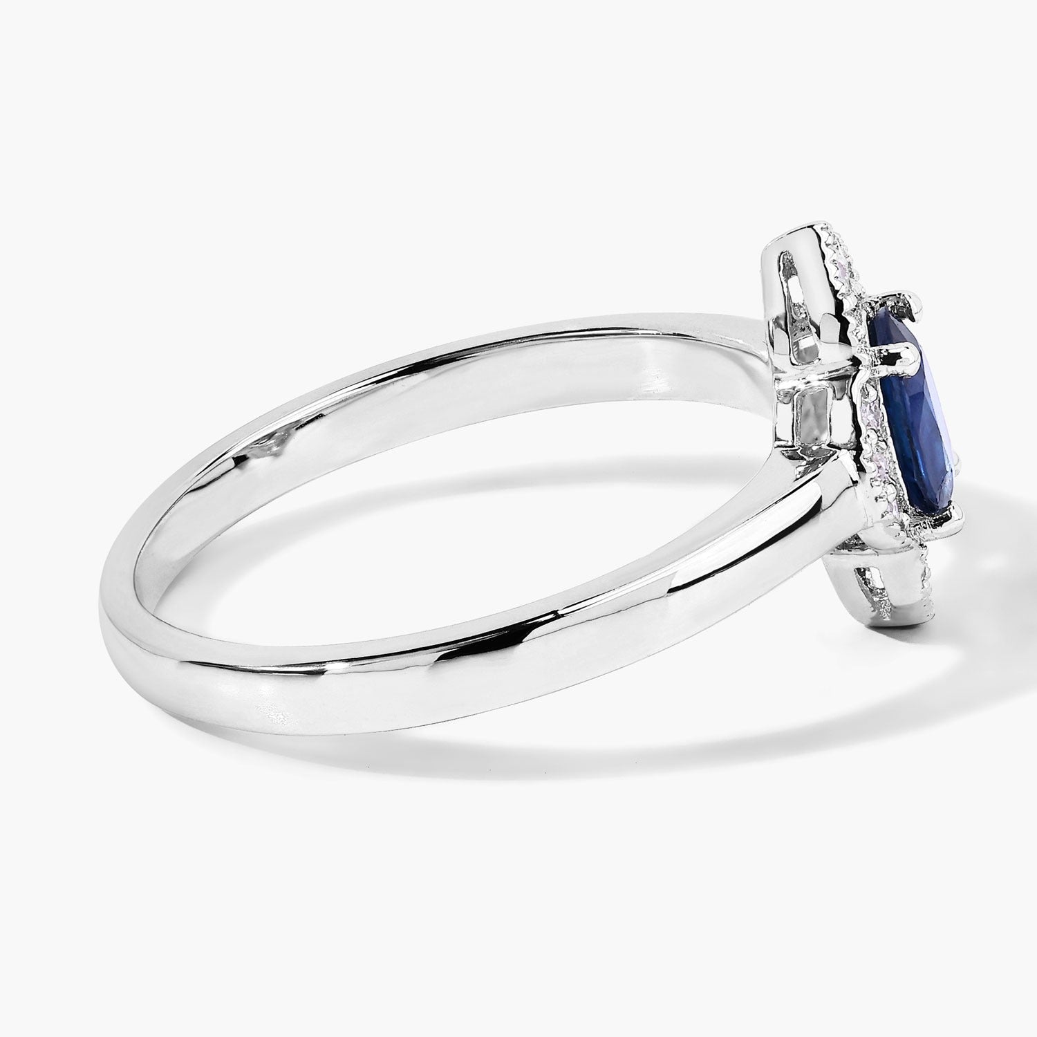 0.64 Ct Genuine Blue Sapphire and Lab Grown Diamond Halo Floral Ring