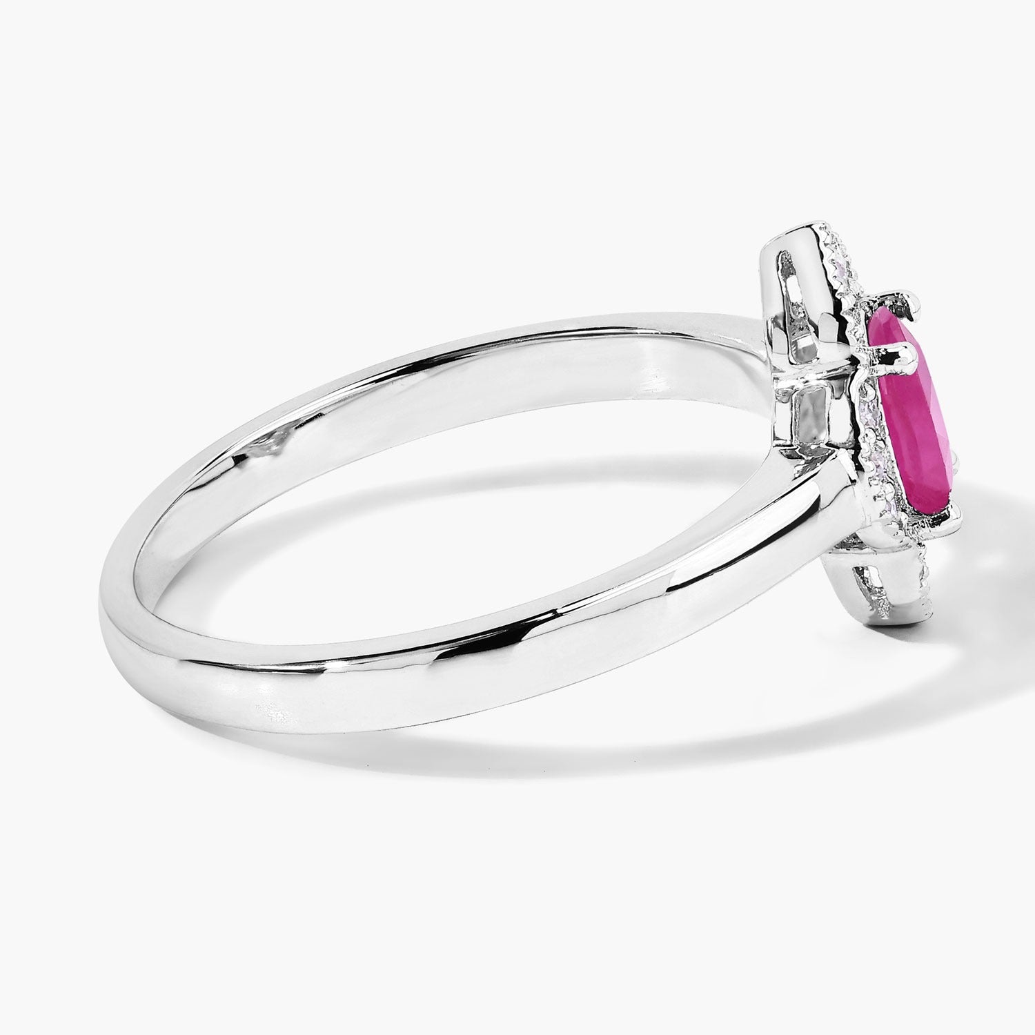 0.61 Ct Genuine Mozambique Ruby and Lab Diamond Halo Floral Ring