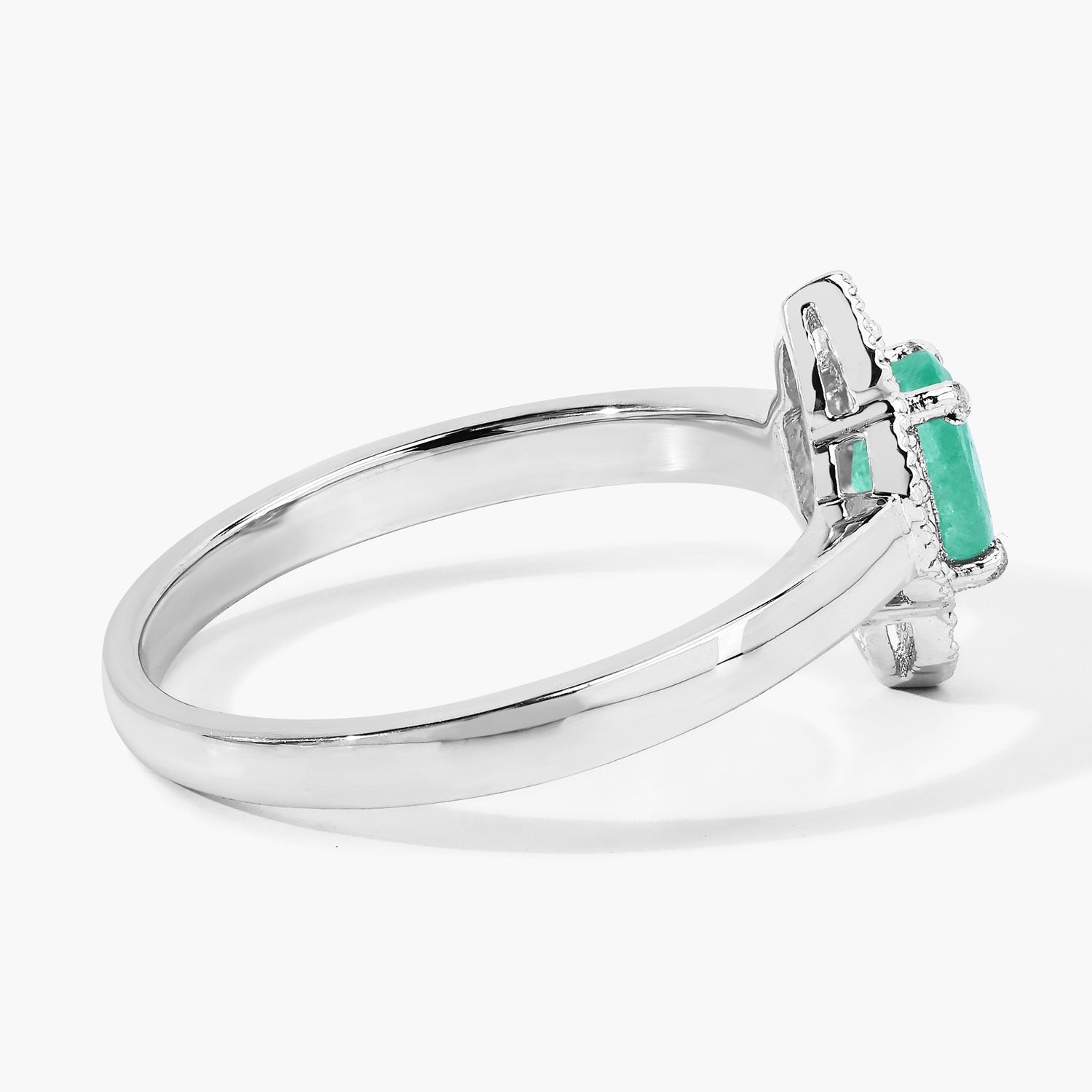 0.53 Ct Genuine Zambian Emerald and Lab Diamond Silver Halo Floral Ring