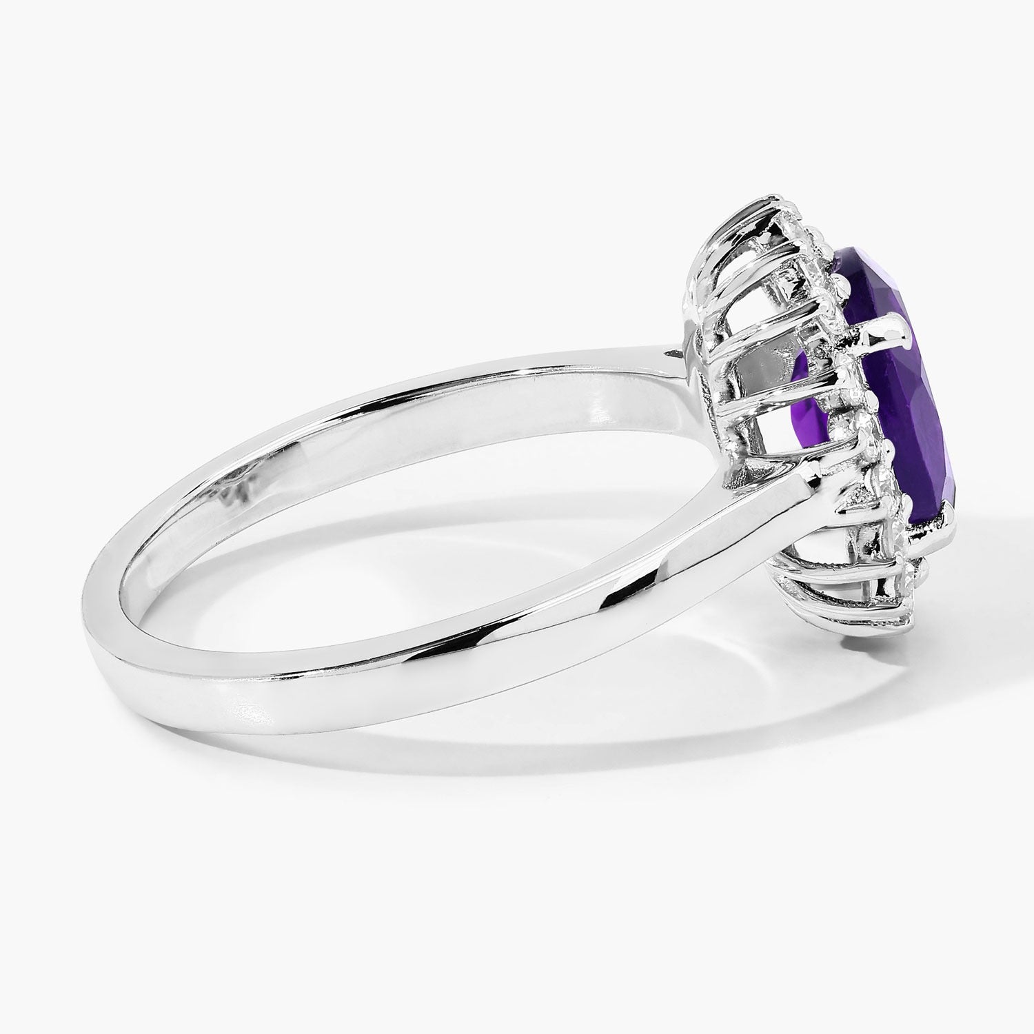 1.87 Ct Genuine Purple Amethyst and Lab Grown Diamond Silver Halo Ring