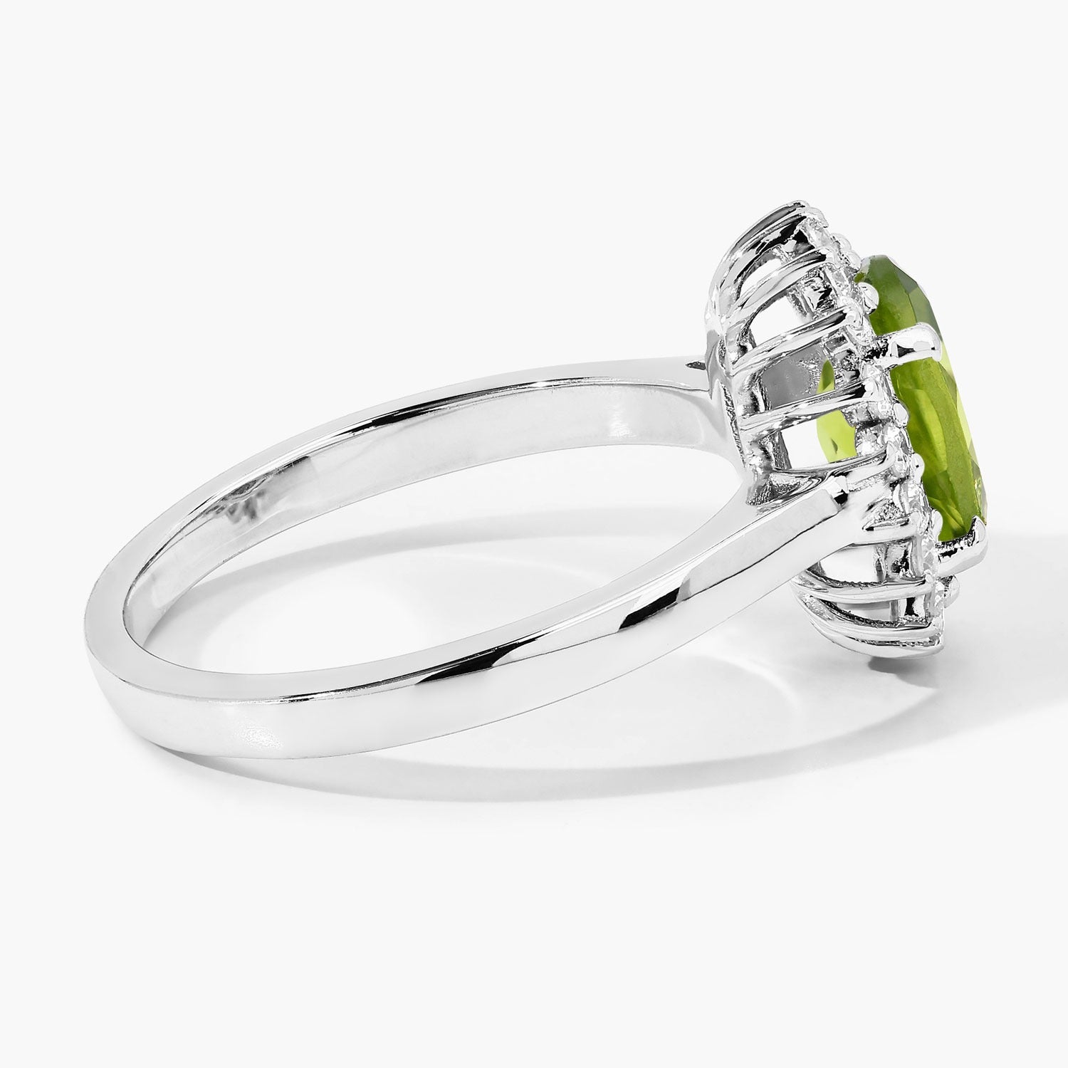 1.97 Ct Green Genuine Peridot and Lab Grown Diamond Silver Halo Ring