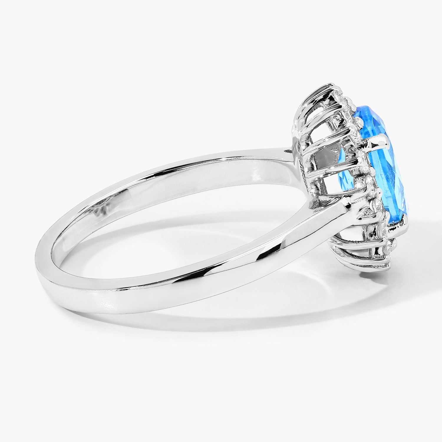 2.27 Ct Genuine Swiss Blue Topaz and Lab Diamond Silver Halo Ring