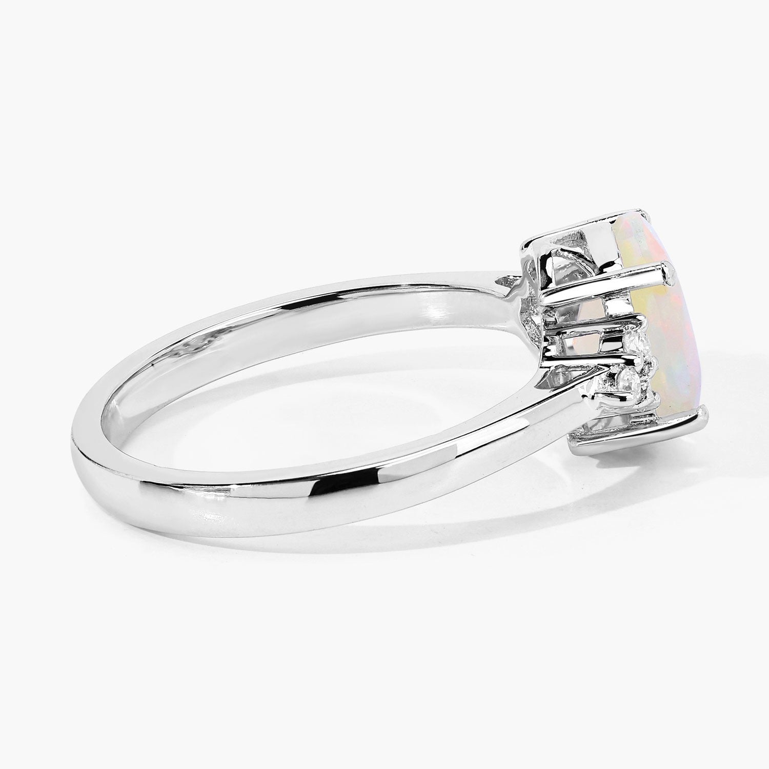 0.99 Ct Genuine Ethiopian Opal and Lab Diamond Silver Cocktail Ring