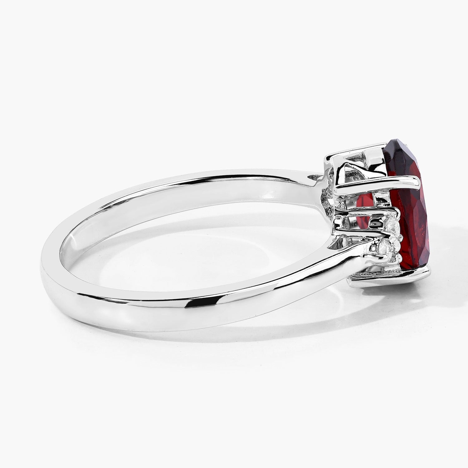 2.09 Ct Genuine Mozambique Red Garnet and Lab Diamond Silver Cocktail Ring