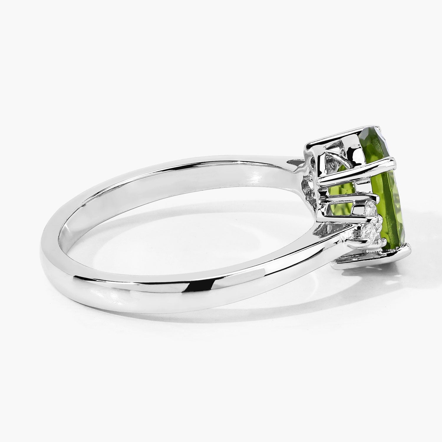 1.79 Ct Genuine Peridot and Lab Diamond Silver Oval Cocktail Ring