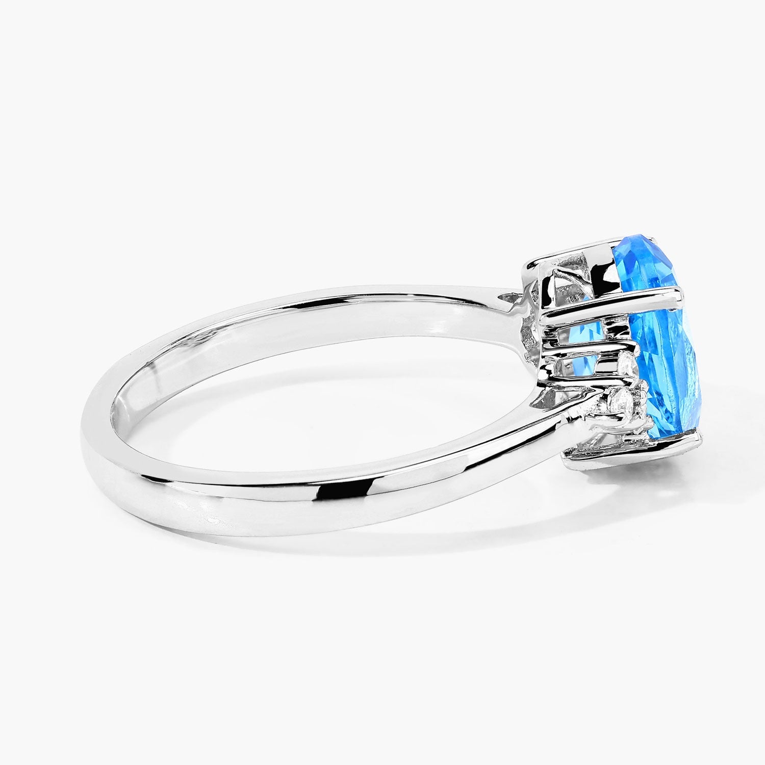2.09 Ct Genuine Swiss Blue Topaz and Lab Diamond Silver Oval Cocktail Ring