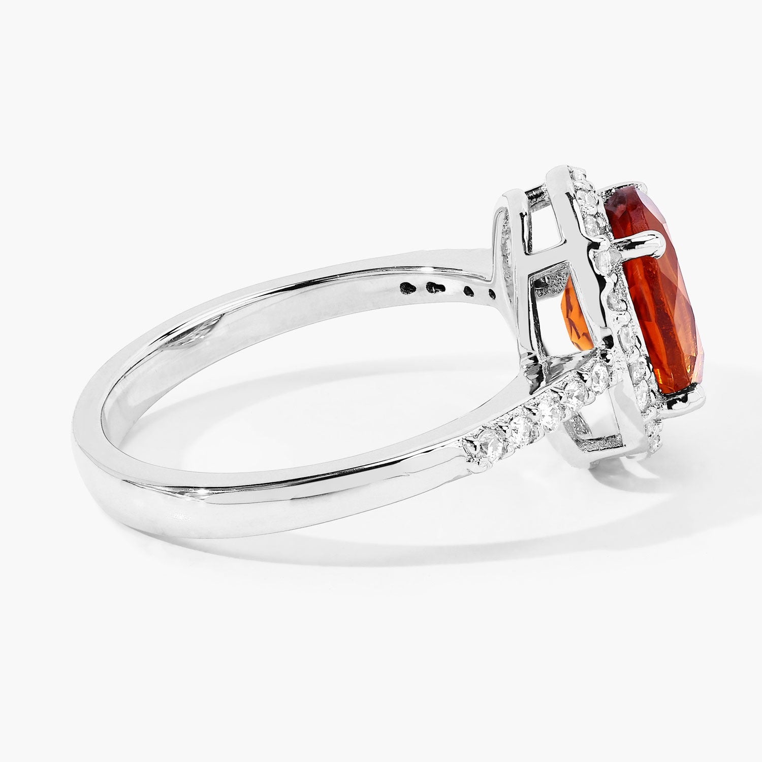 2.02 Ct Genuine Madeira Citrine and Lab Grown Diamond Silver Halo Ring