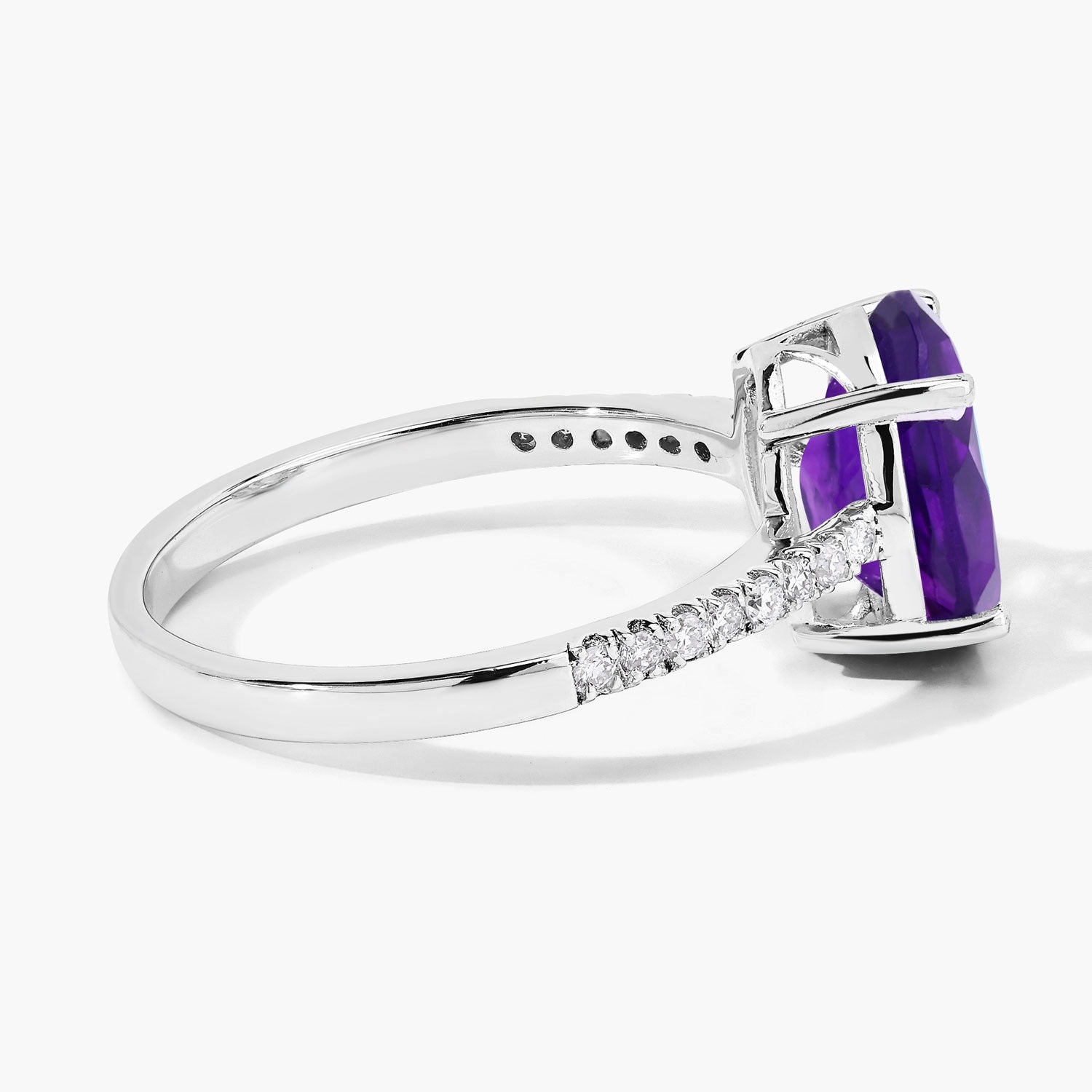 2.36 Ct Genuine Amethyst and Lab Diamond Silver Pave Ring