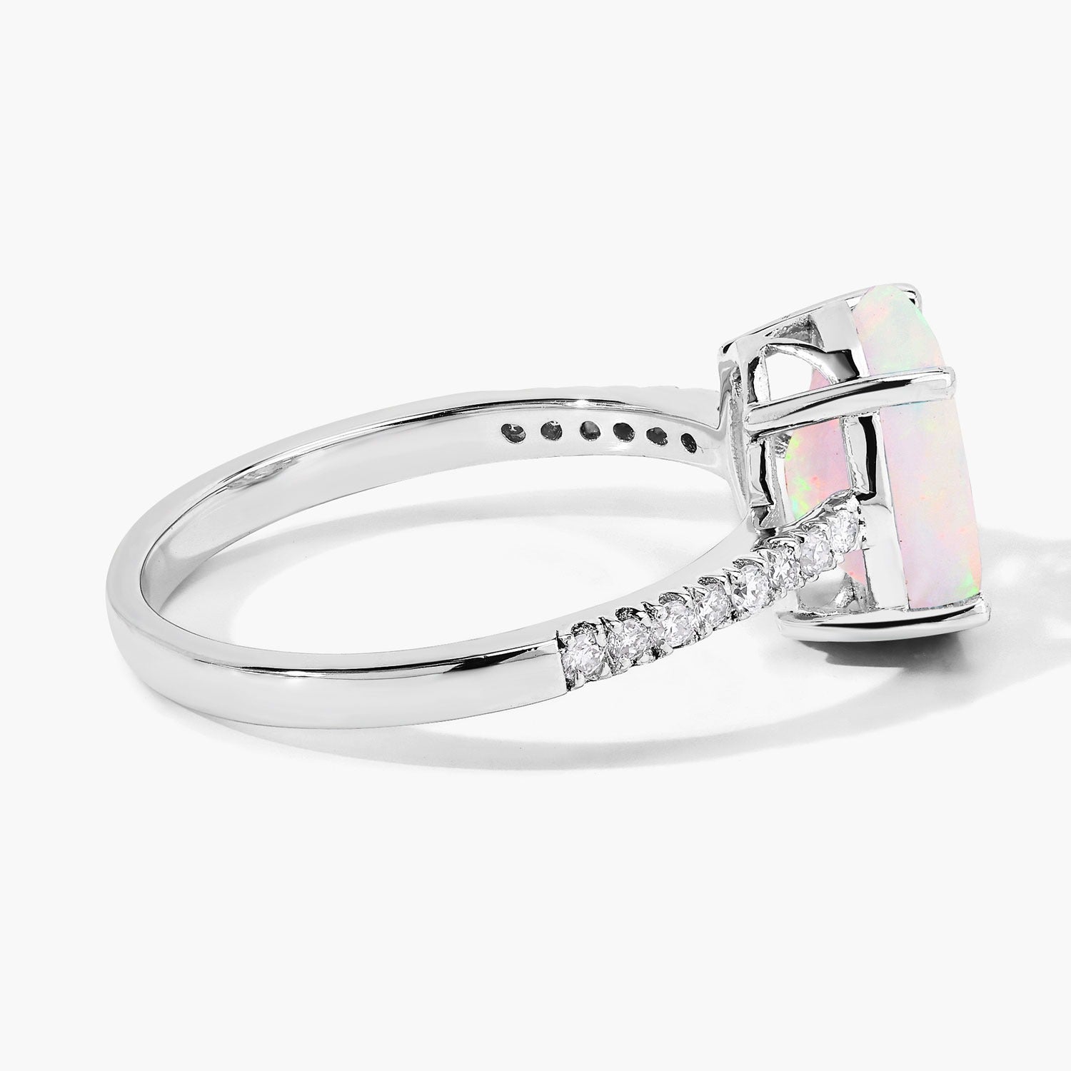 1.72 Ct Genuine Oval Ethiopian Opal and Lab Diamond Silver Pave Ring