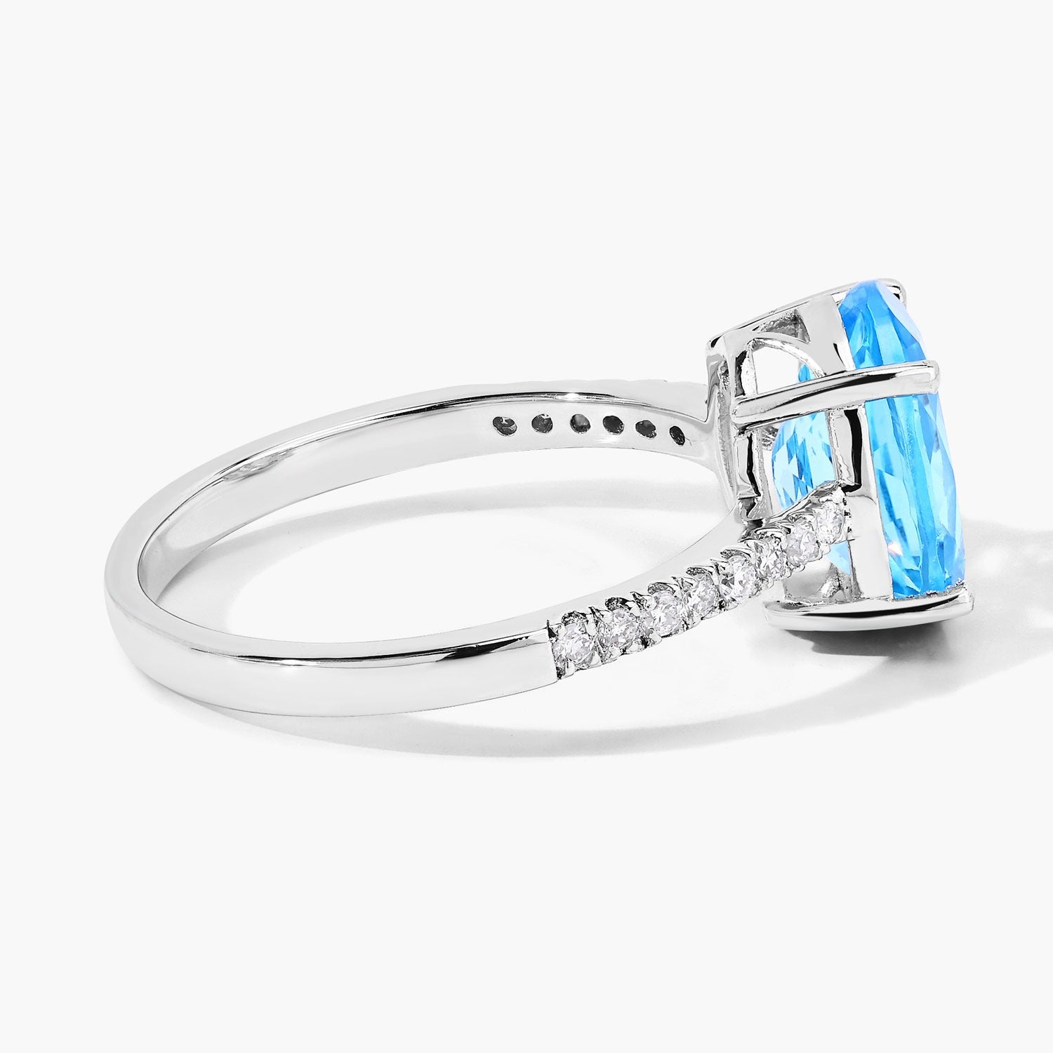 2.71 Ct Genuine Oval Swiss Blue Topaz and Lab Diamond Pave Silver Ring