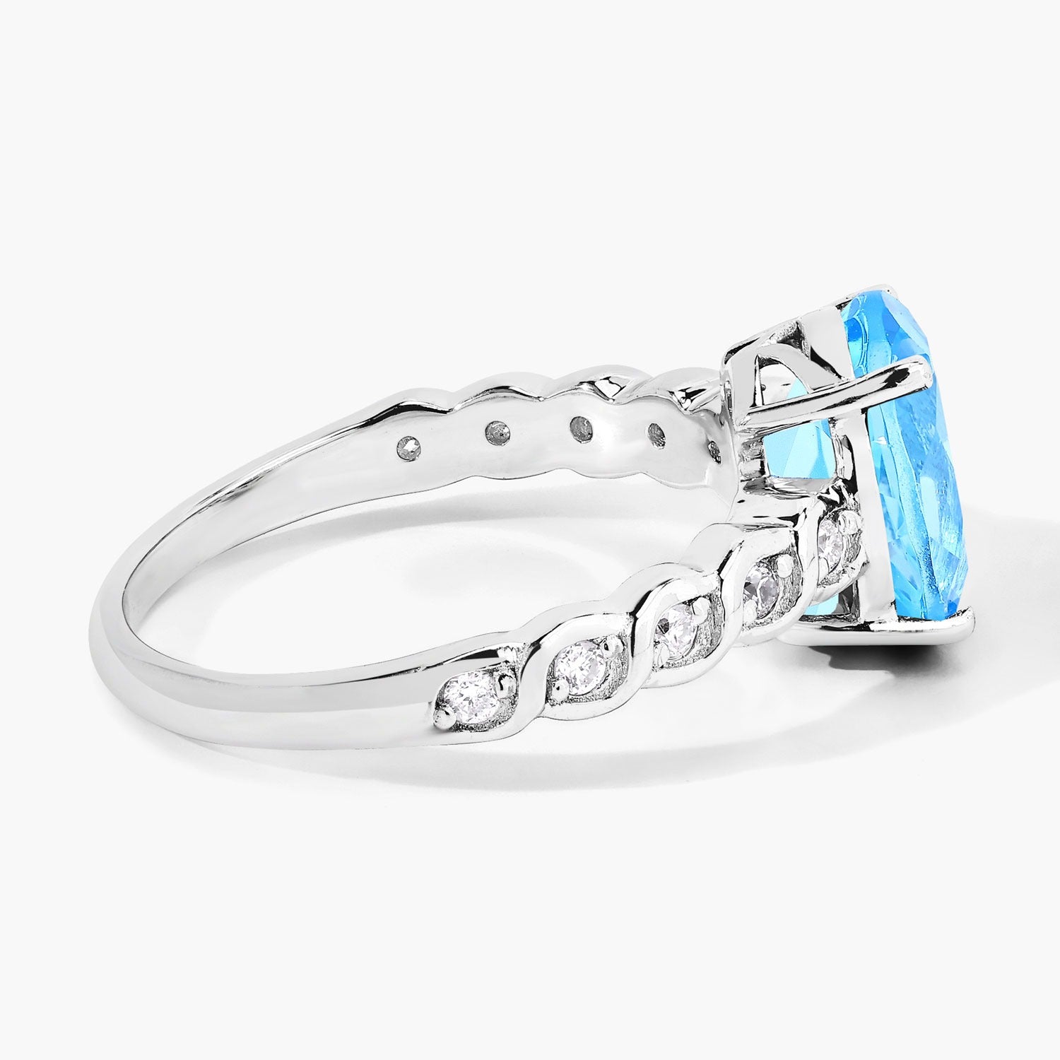 2.70 Ct Genuine Swiss Blue Topaz and Lab Diamond Silver Bridge Ring Fine Color Jewels