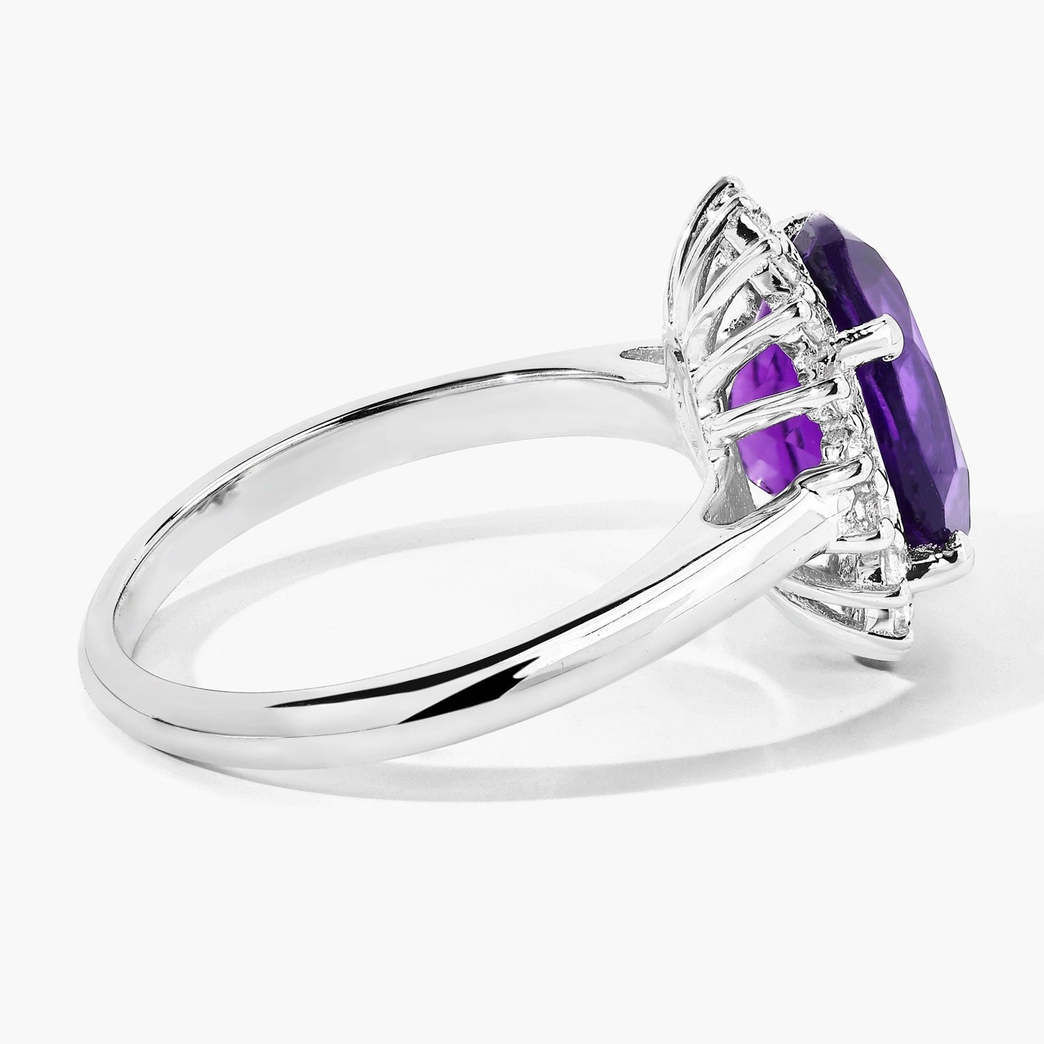 3.47 Ct Genuine Amethyst and Lab Grown Diamond Silver Halo Ring Fine Color Jewels