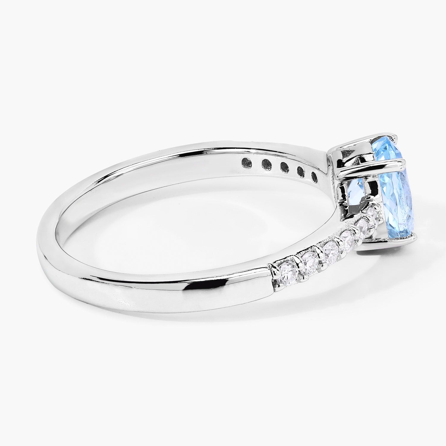 0.78 Ct Genuine Aquamarine and Lab Diamond Silver Oval Pave Ring Fine Color Jewels