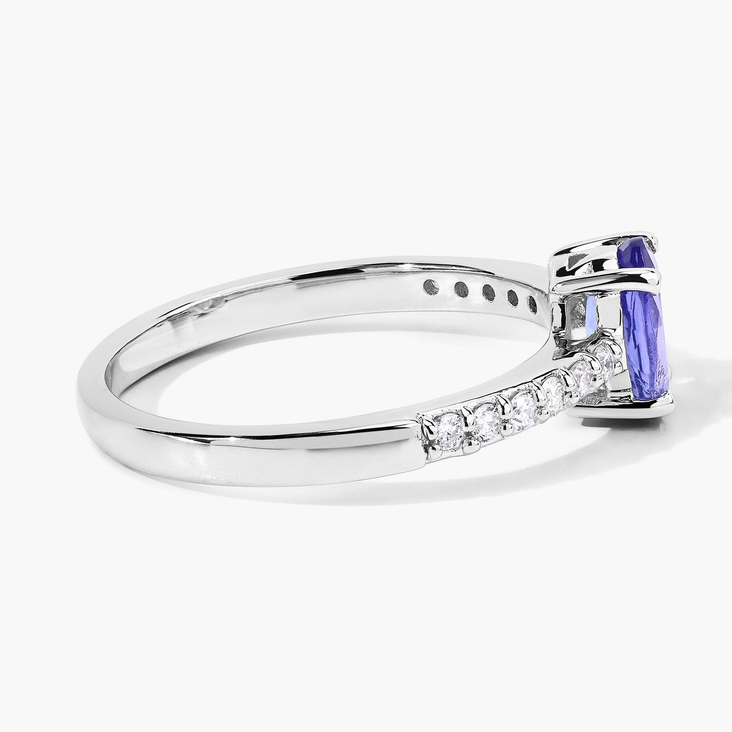0.93 Ct Genuine Tanzanite and Lab Silver Oval Pave Ring Fine Color Jewels
