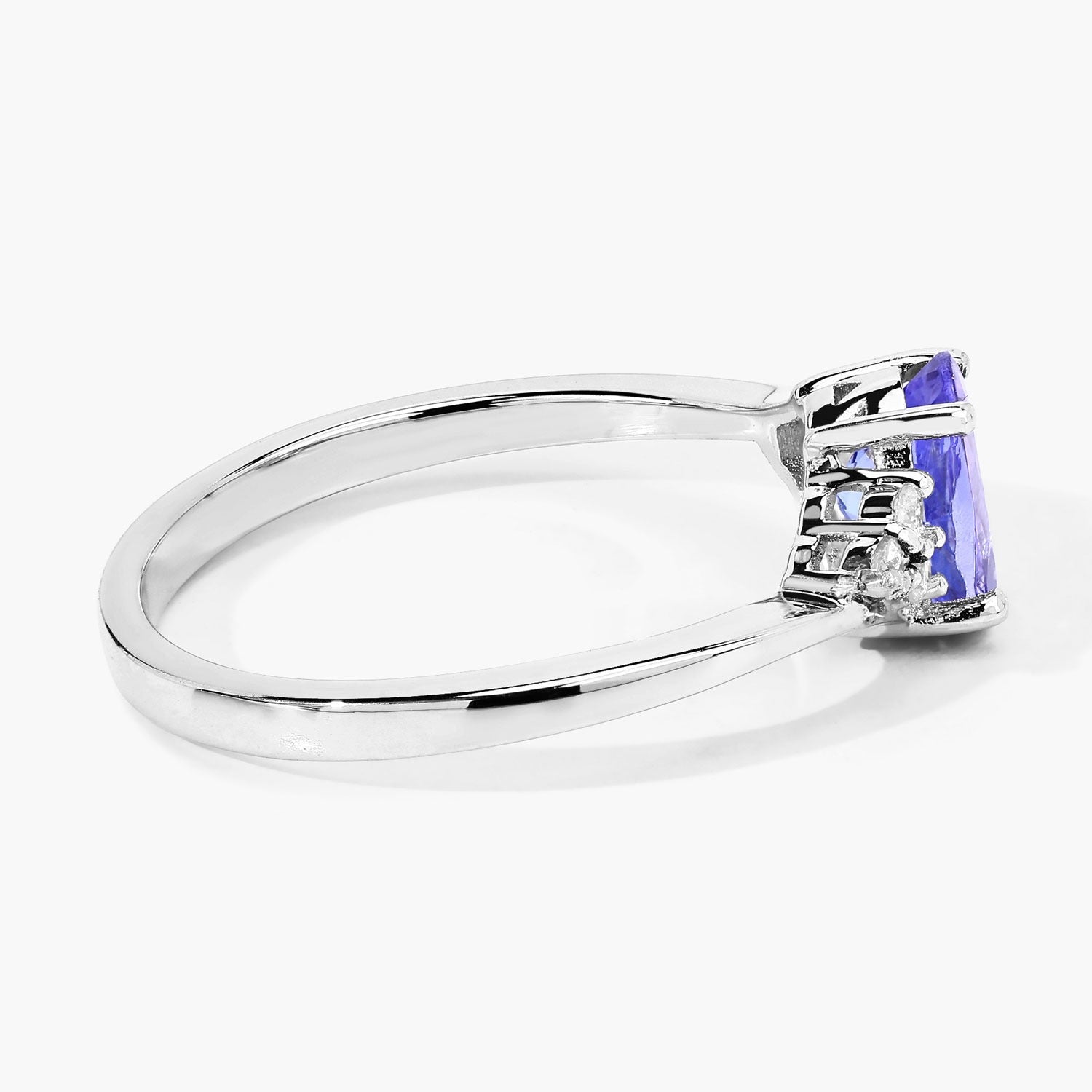 0.84 Ct Genuine Tanzanite and Lab Diamond Sterling Silver Bypass Ring