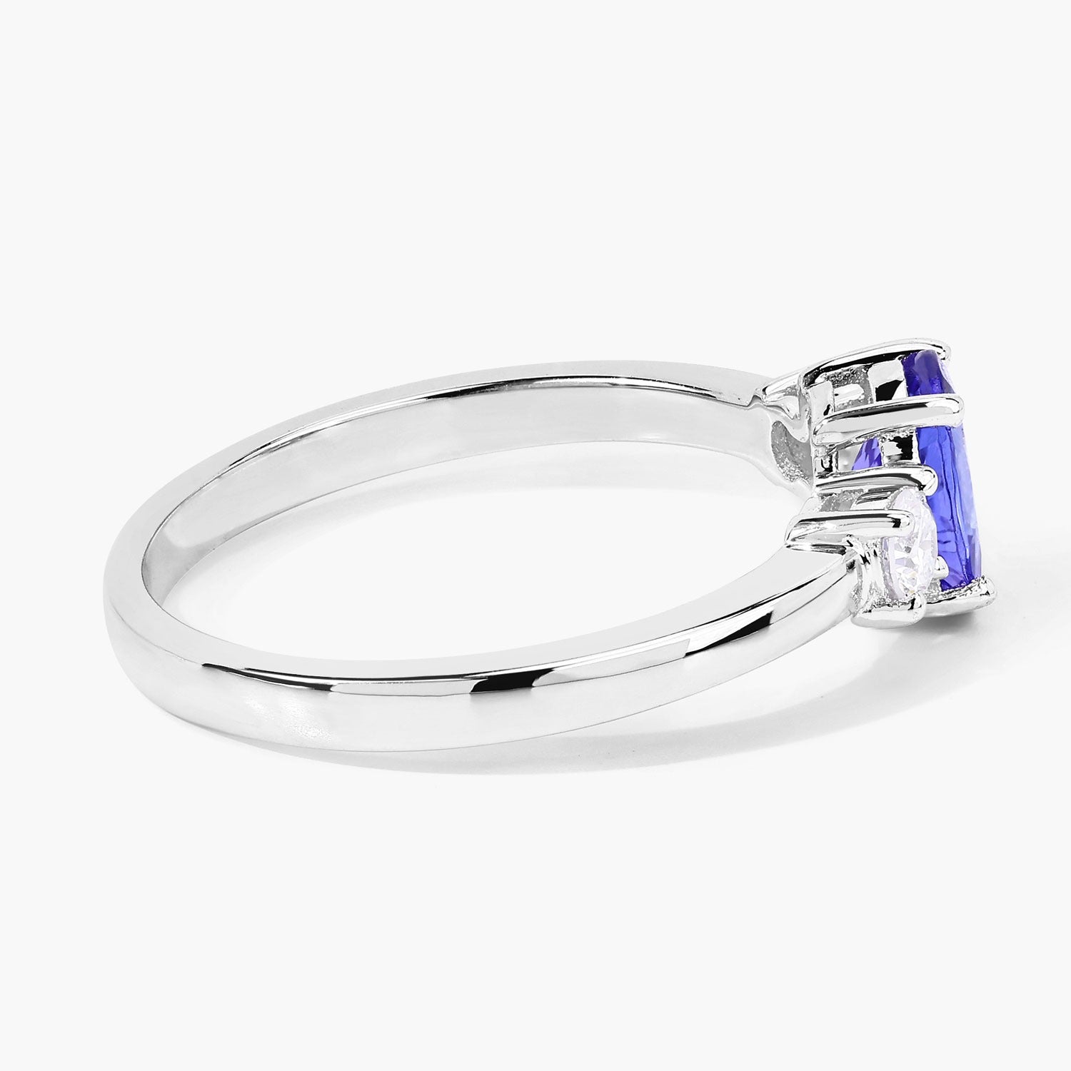 0.95 Ct Genuine Tanzanite and Lab Diamond Silver 3 Stone Ring Fine Color Jewels