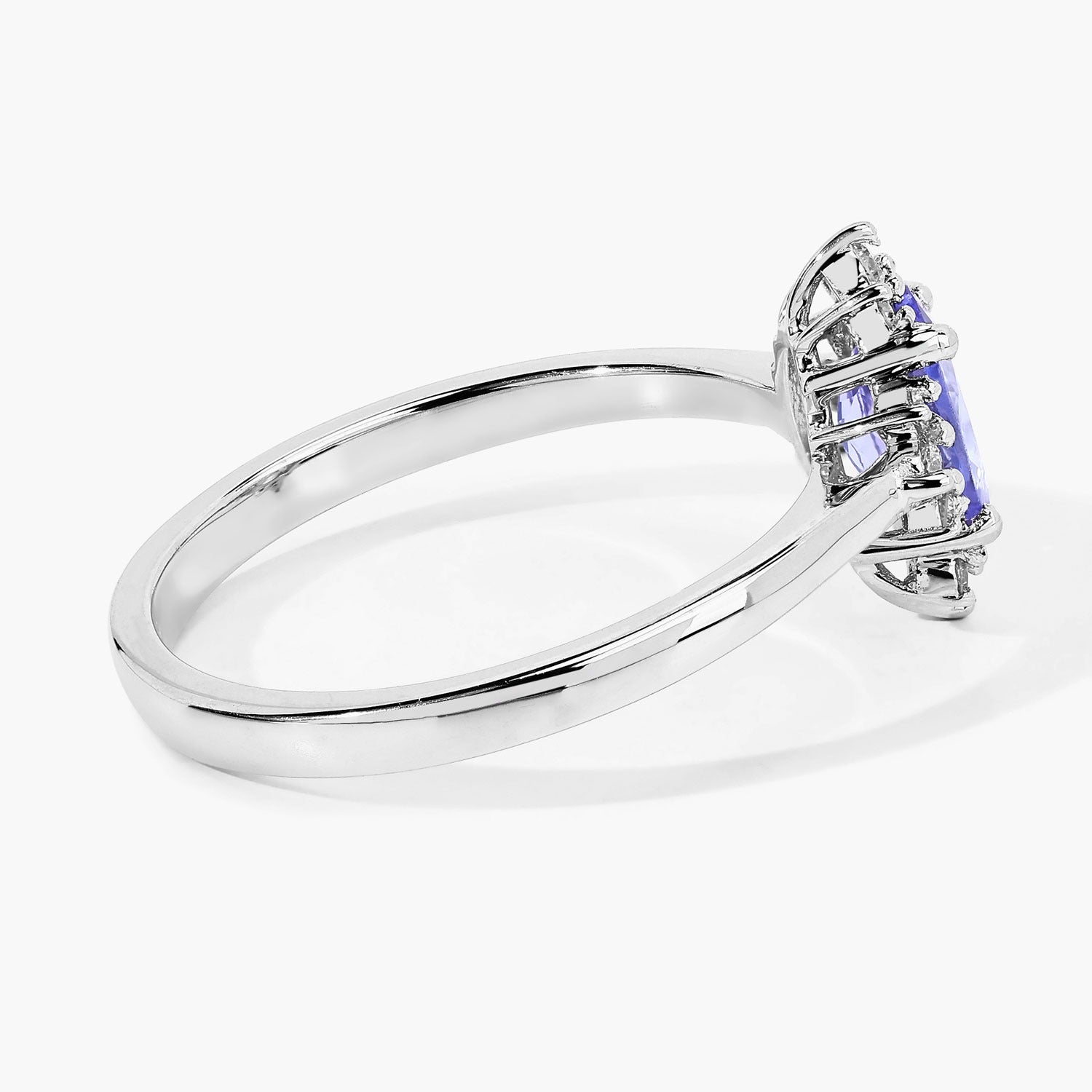 0.87 Ct Genuine Oval Tanzanite and Lab Diamond Silver Halo Ring Fine Color Jewels