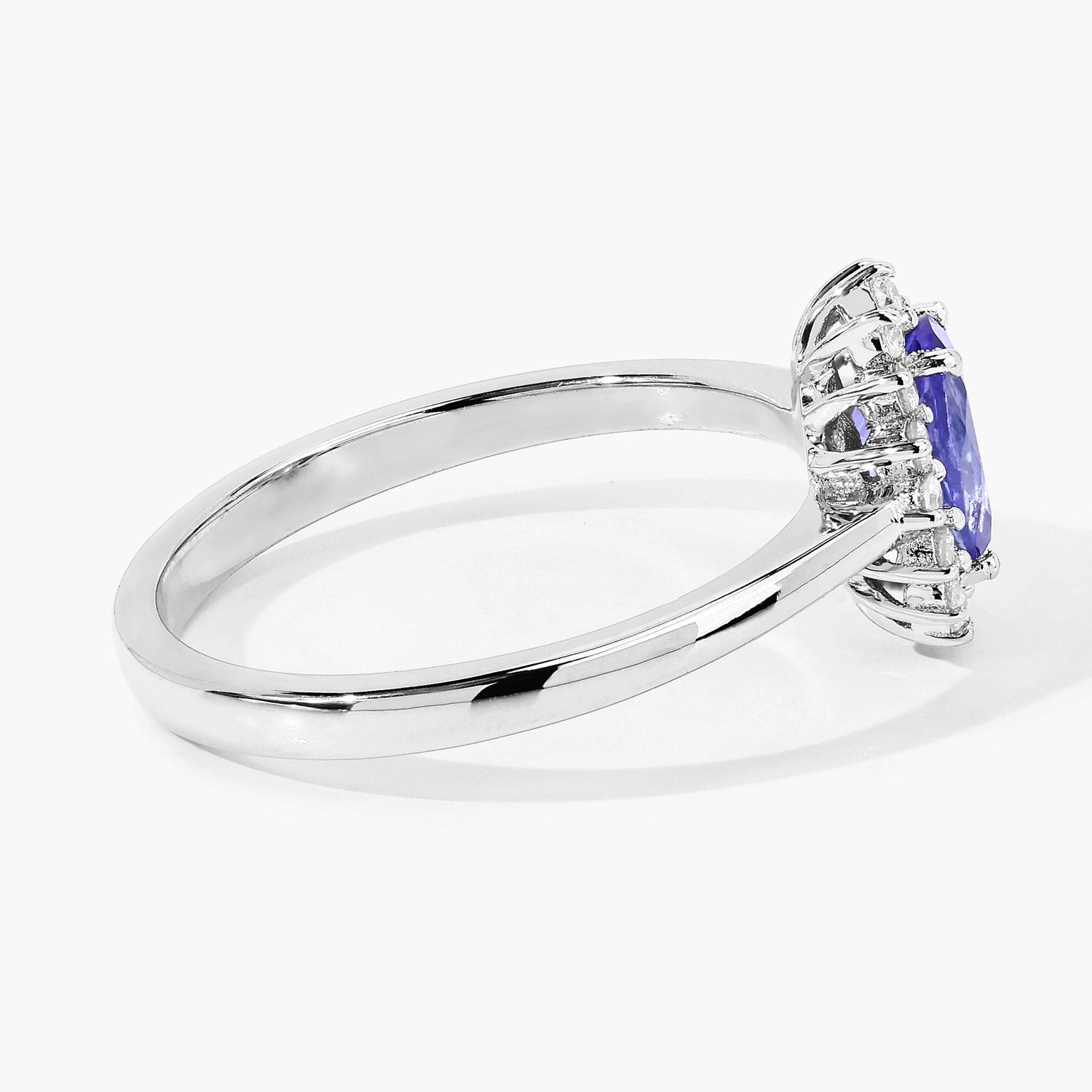 0.91 Ct Genuine Oval Tanzanite and Lab Diamond Silver Halo Ring Fine Color Jewels