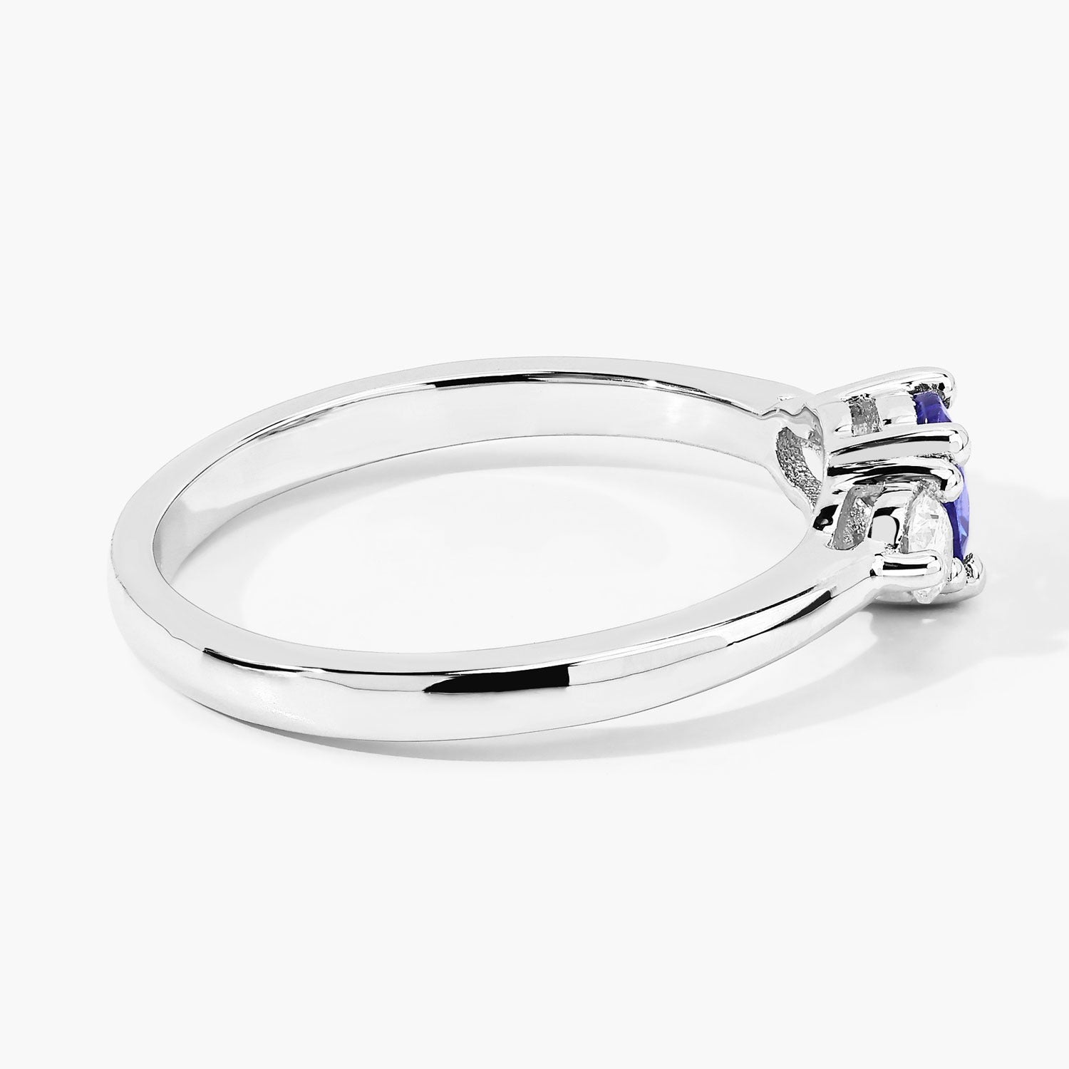 0.69 Ct Genuine Tanzanite and Lab Diamond Silver 3 Stone Ring Fine Color Jewels