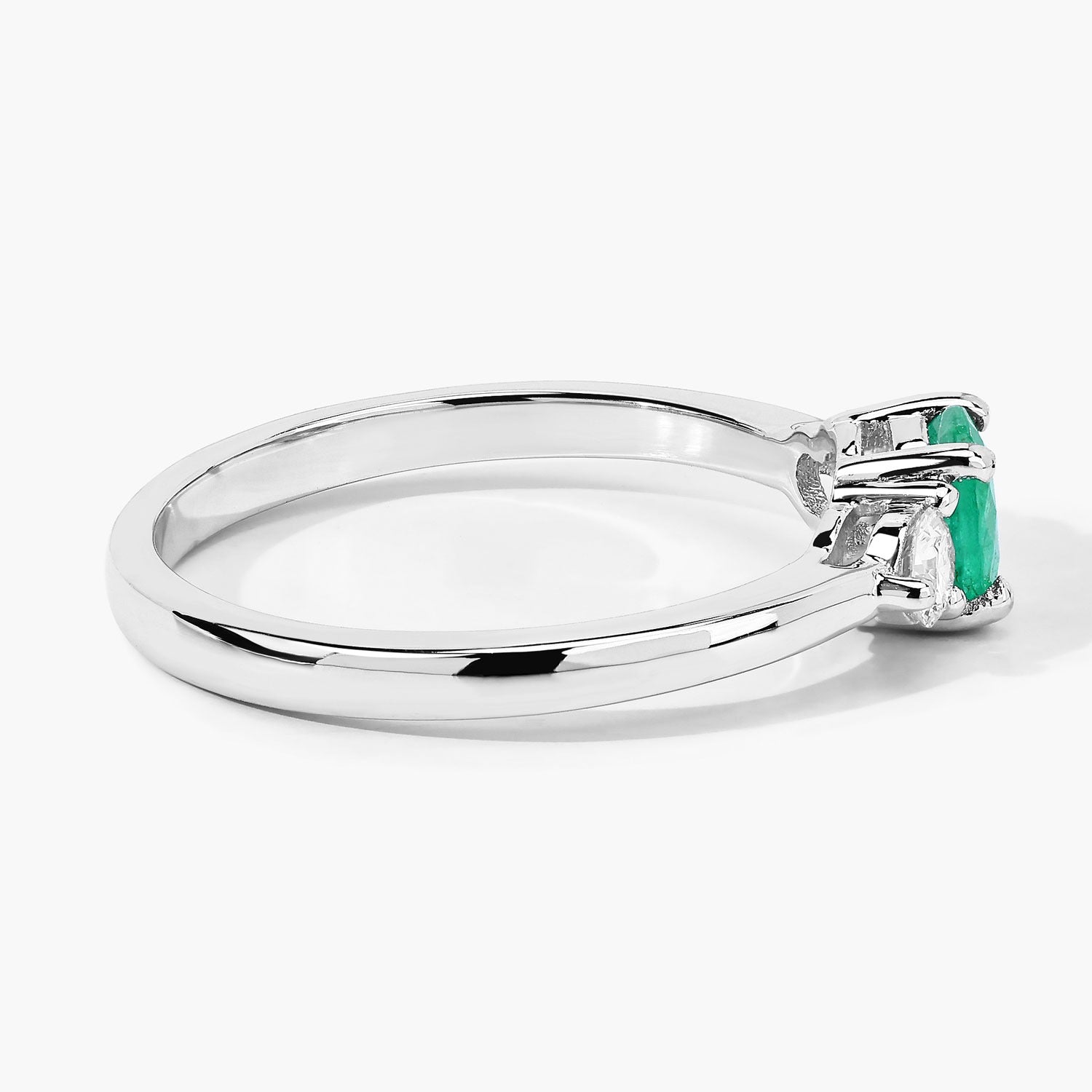 0.64 Ct Genuine Zambian Emerald and Lab Diamond Silver 3 Stone Ring Fine Color Jewels