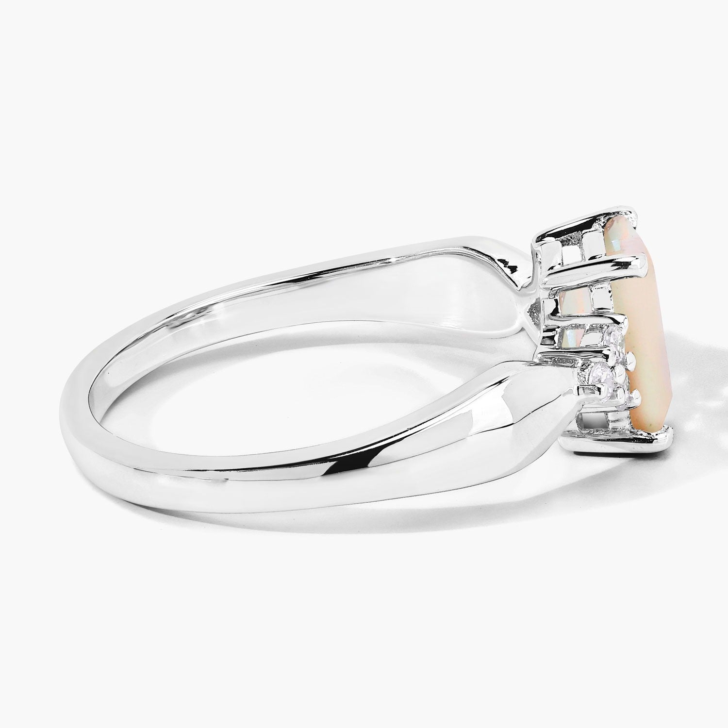 0.94 Ct Genuine Ethiopian Opal and Lab Diamond Silver Cushion Cut Cocktail Ring Fine Color Jewels