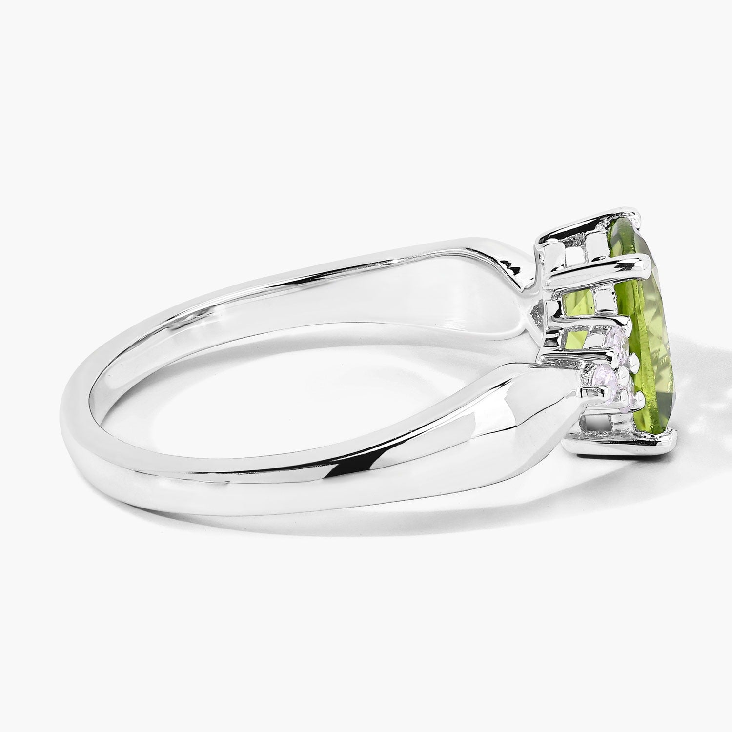 1.49 Ct Genuine Peridot and Lab Diamond Silver Cushion Cut Cocktail Ring Fine Color Jewels