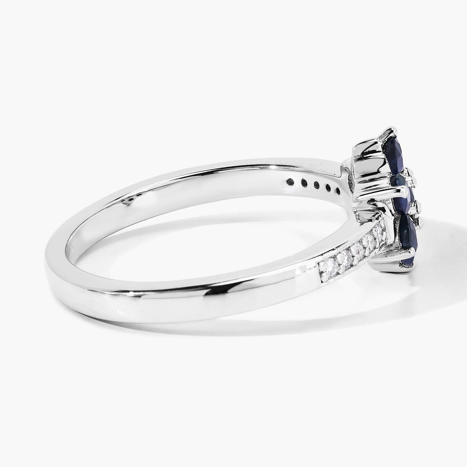0.55 Ct Genuine Blue Sapphire and Lab Diamond Silver Floral Ring Fine Color Jewels