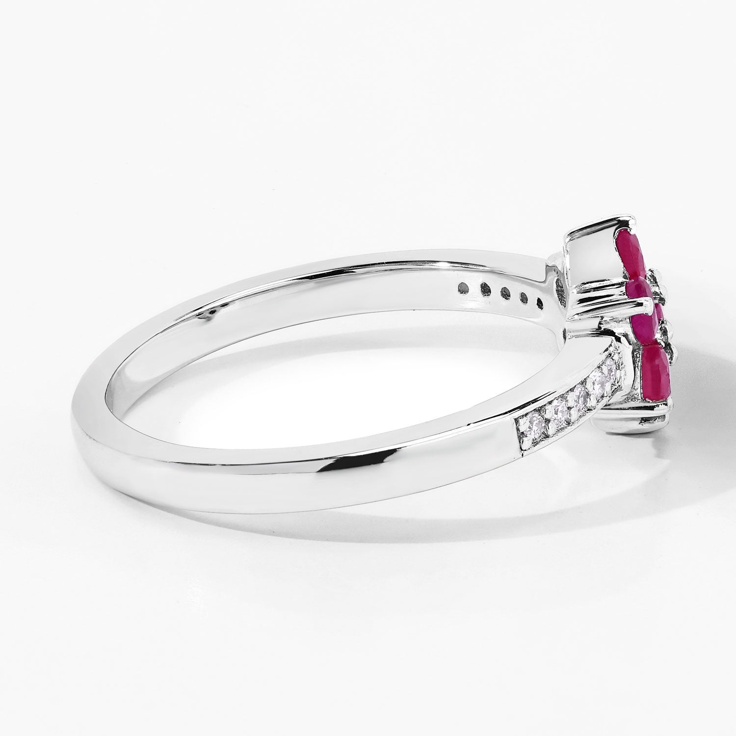 0.55 Ct Genuine Mozambique Ruby and Lab Diamond Silver Floral Ring Fine Color Jewels