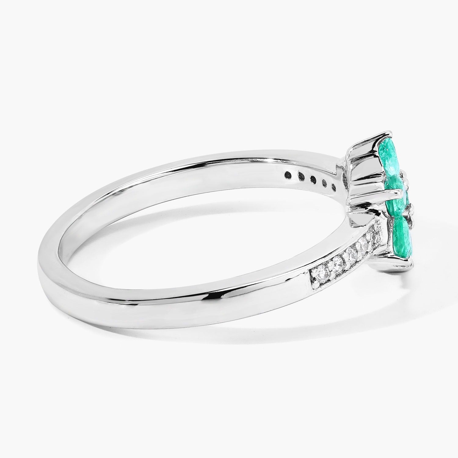 0.48 Ct Genuine Zambian Emerald and Lab Diamond Silver Floral Ring Fine Color Jewels