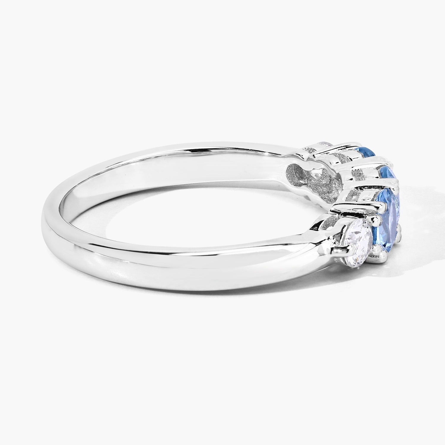 0.88 Ct Genuine Aquamarine and Lab Diamond Silver 5 Stone Ring Fine Color Jewels