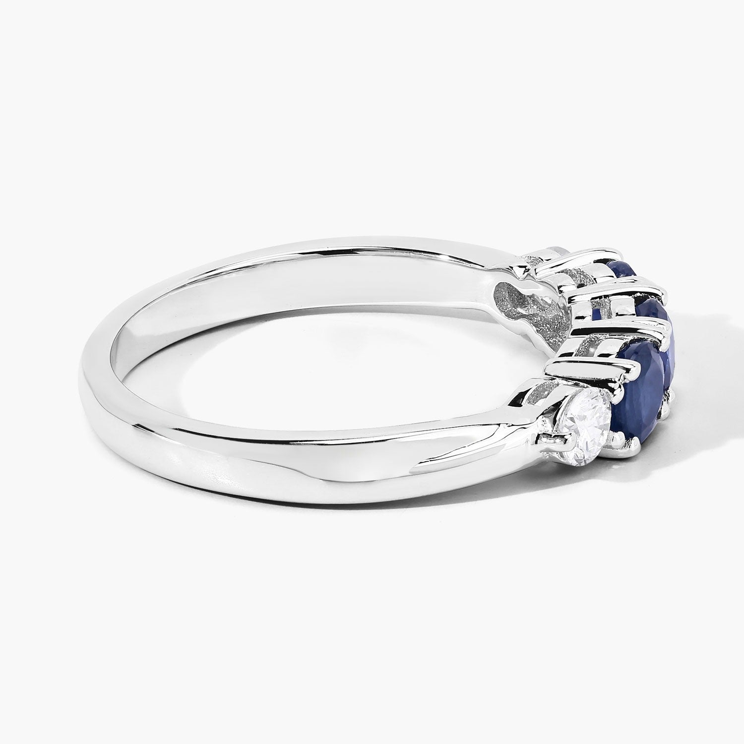 1.12 Ct Genuine Blue Sapphire and Lab Diamond Silver 5 Stone Ring Fine Color Jewels