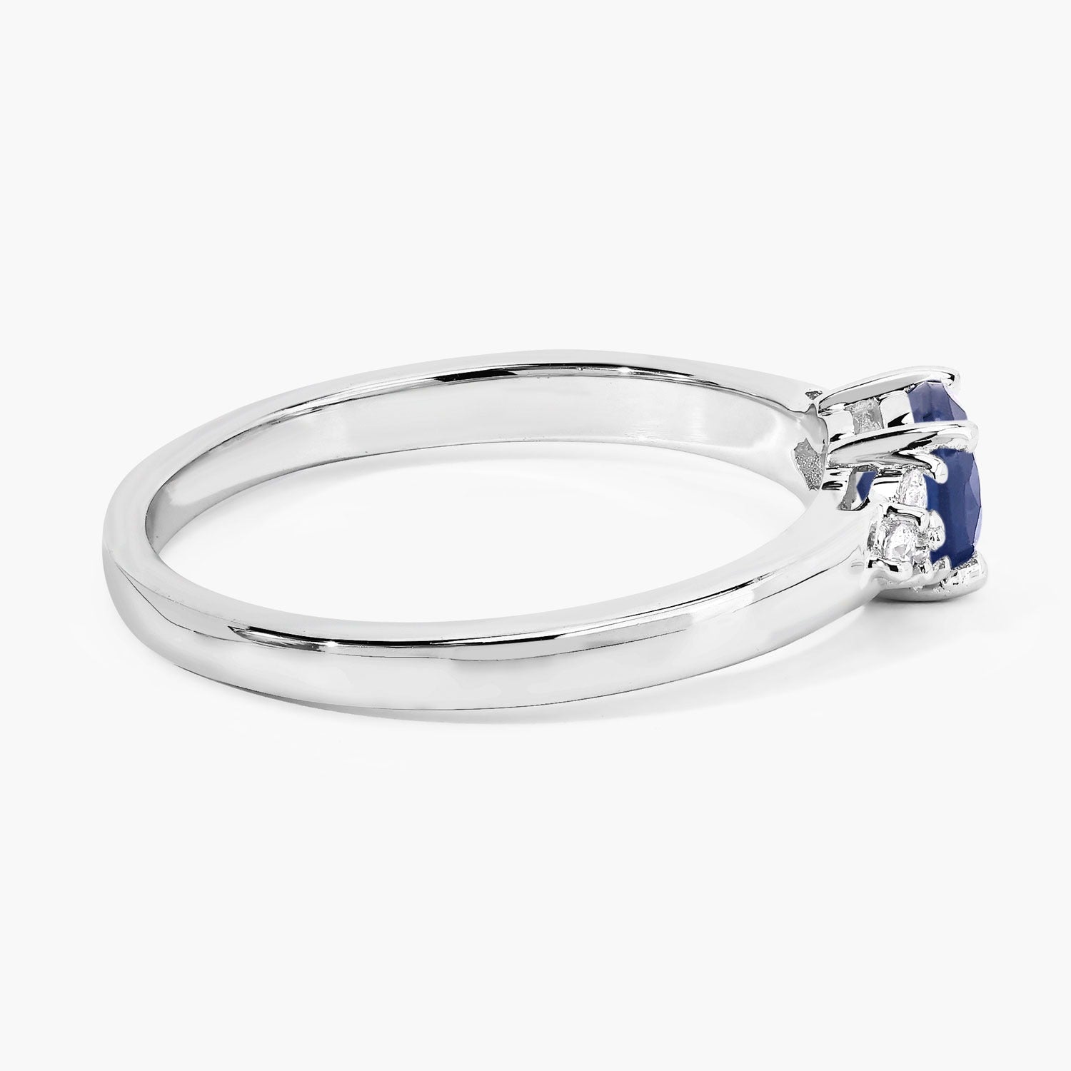 0.74 Ct Genuine Oval Blue Sapphire and Lab Diamond Silver Ring