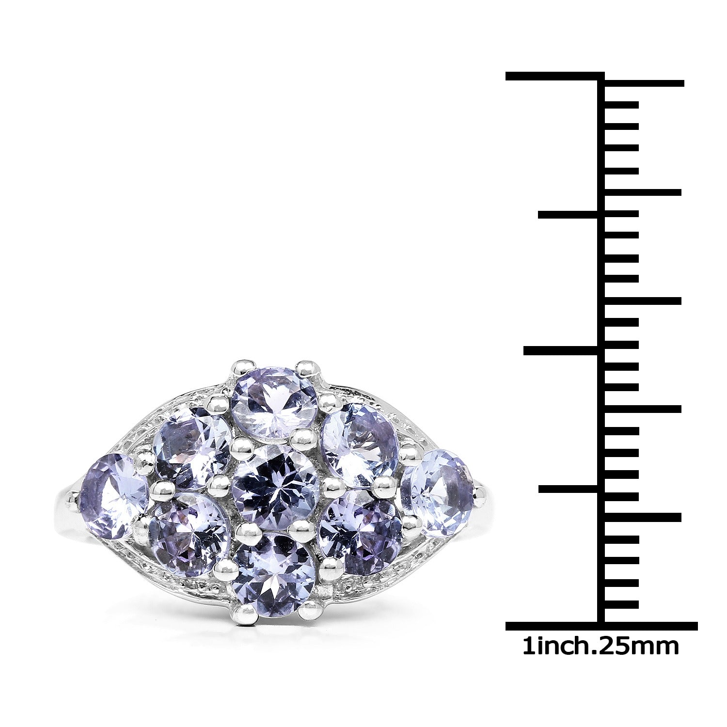 2.07 Ct Round Violet Tanzanite Prong Silver Cluster Ring