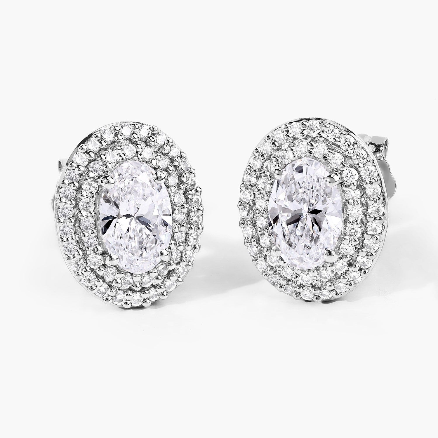 1.32 Ct. Oval Lab Grown Diamond Prong Platinum Double Bridal Halo Stud Earrings