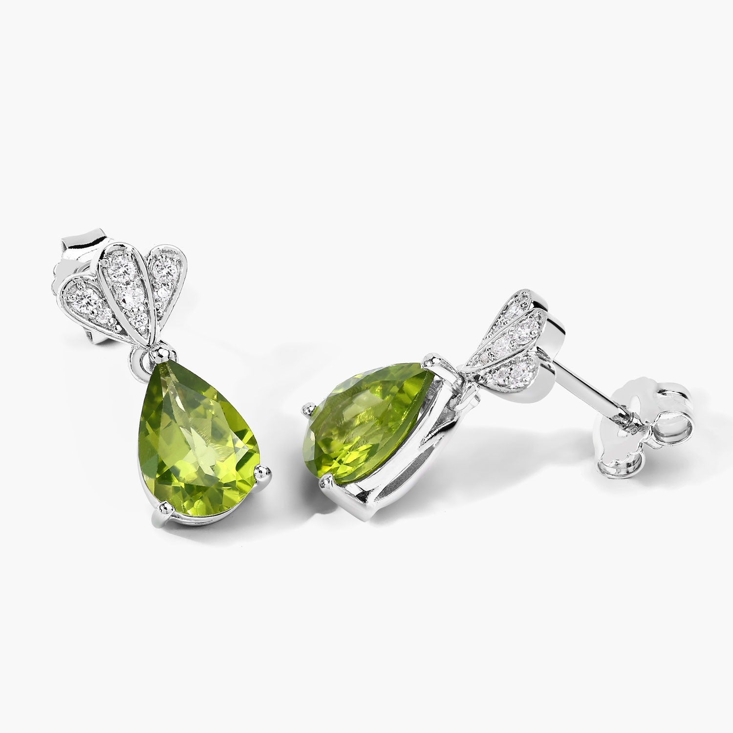 Genuine Peridot and Lab Grown Diamond Silver Earrings
