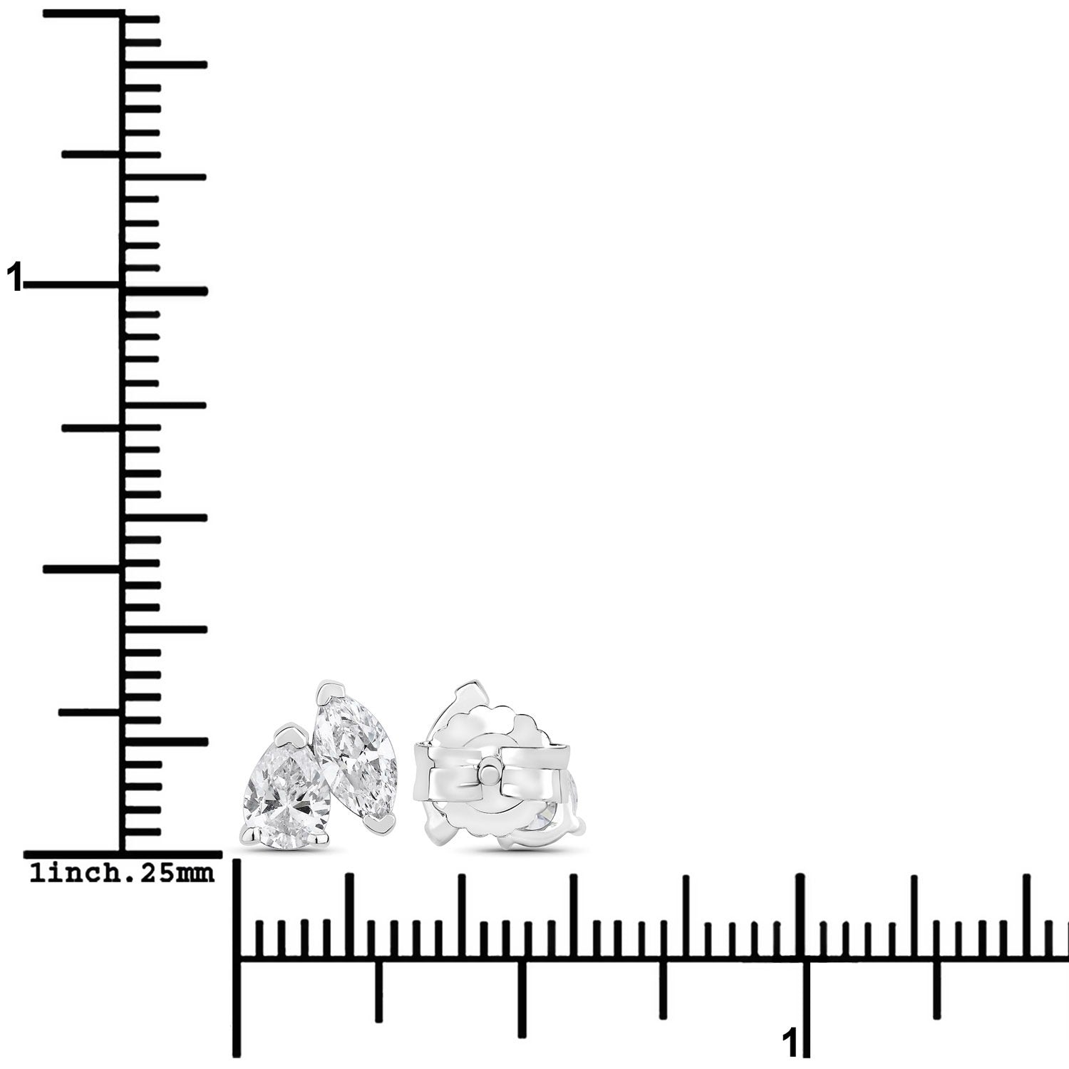 1.00 Cttw Lab Diamond Prong Rhodium Plated Silver Two Stone Stud Earrings