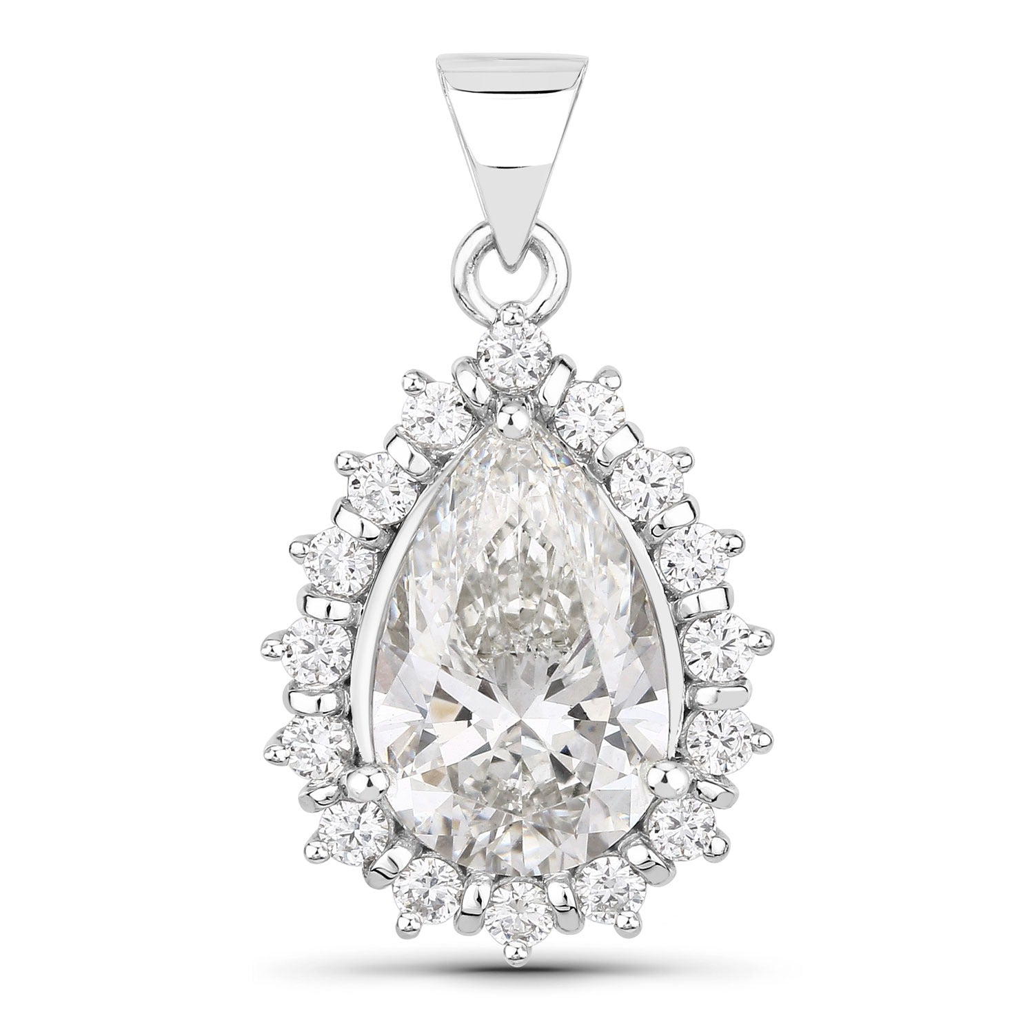 3.56 Ct Lab Grown Diamond Platinum Halo Floral Bridal Teardrop Pendant