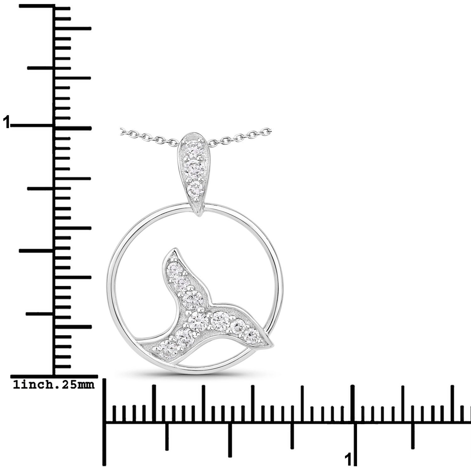 0.34 Cttw Round Lab Diamond Prong Rhodium Plated Silver Whale Tail Circle Pendant