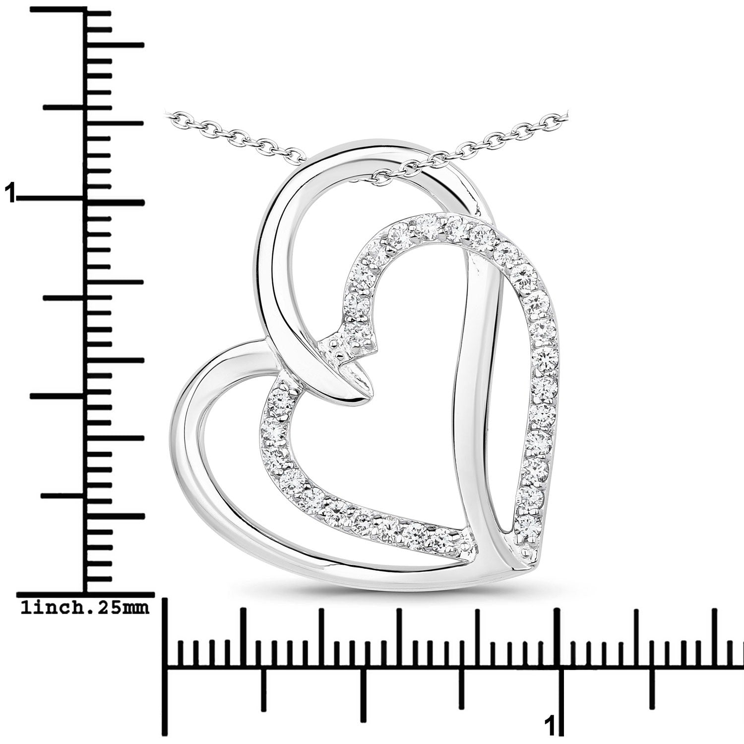 0.52 Cttw Round Lab Diamond Prong Rhodium Plated Silver Intertwined Double Heart Pendant