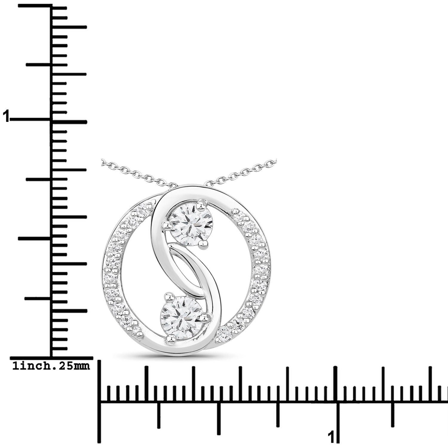 1 Cttw Round Lab Diamond Prong Rhodium Plated Silver Two Stone Swirl Circle Pendant
