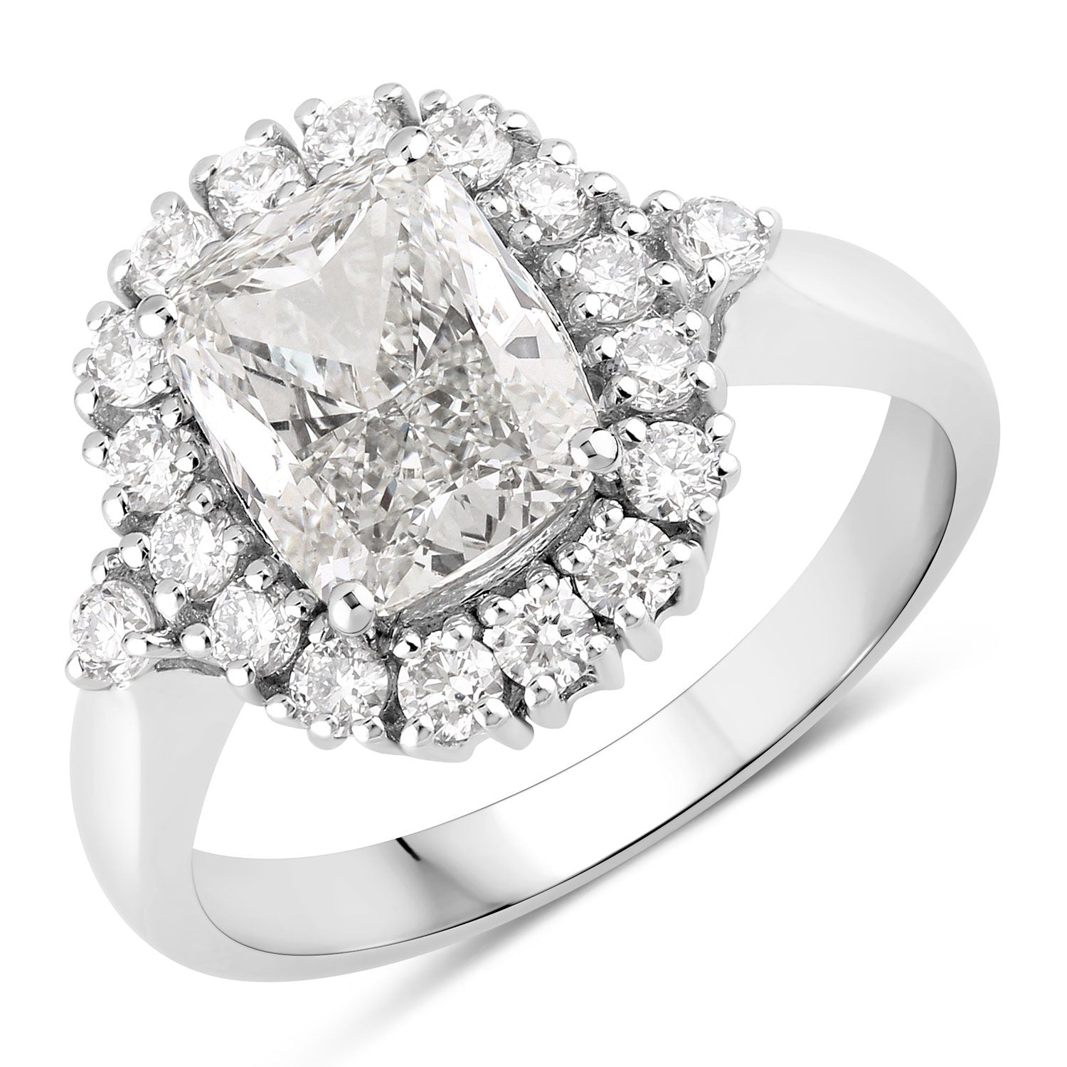 3.07 Ct Cushion Lab Grown Diamond Platinum Halo Bridal Ring