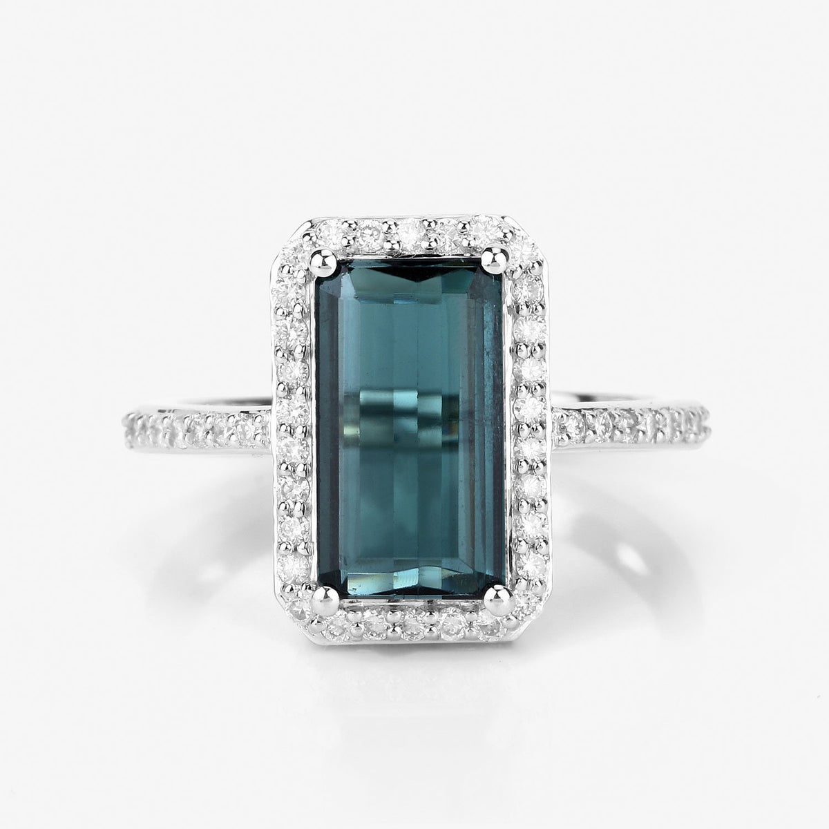 2.90 Cttw Octagon Green Tourmaline and Diamond 14K White Gold Bridge Ring