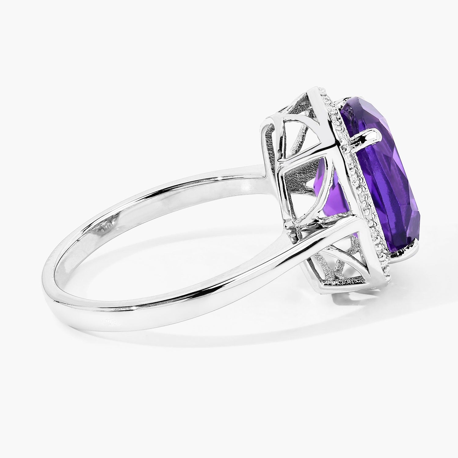 4.01 Ct Genuine Amethyst and Lab Diamond Silver Halo Ring Fine Color Jewels