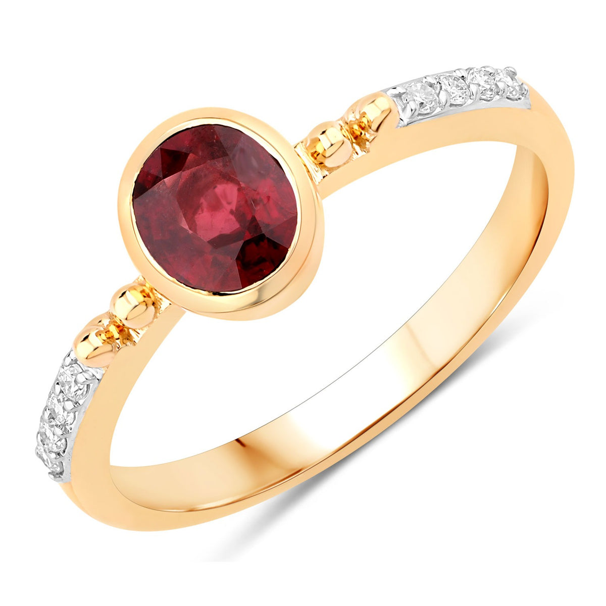 1.00 Cttw Oval Red Ruby and Diamond Pave 14K Yellow Gold Bridge Ring