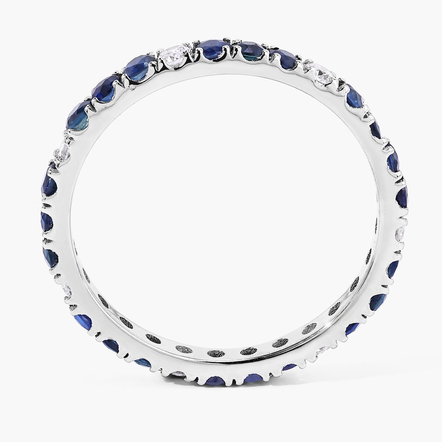1.26 Ct Genuine Blue Sapphire and Lab Diamond Silver Eternity Ring Fine Color Jewels