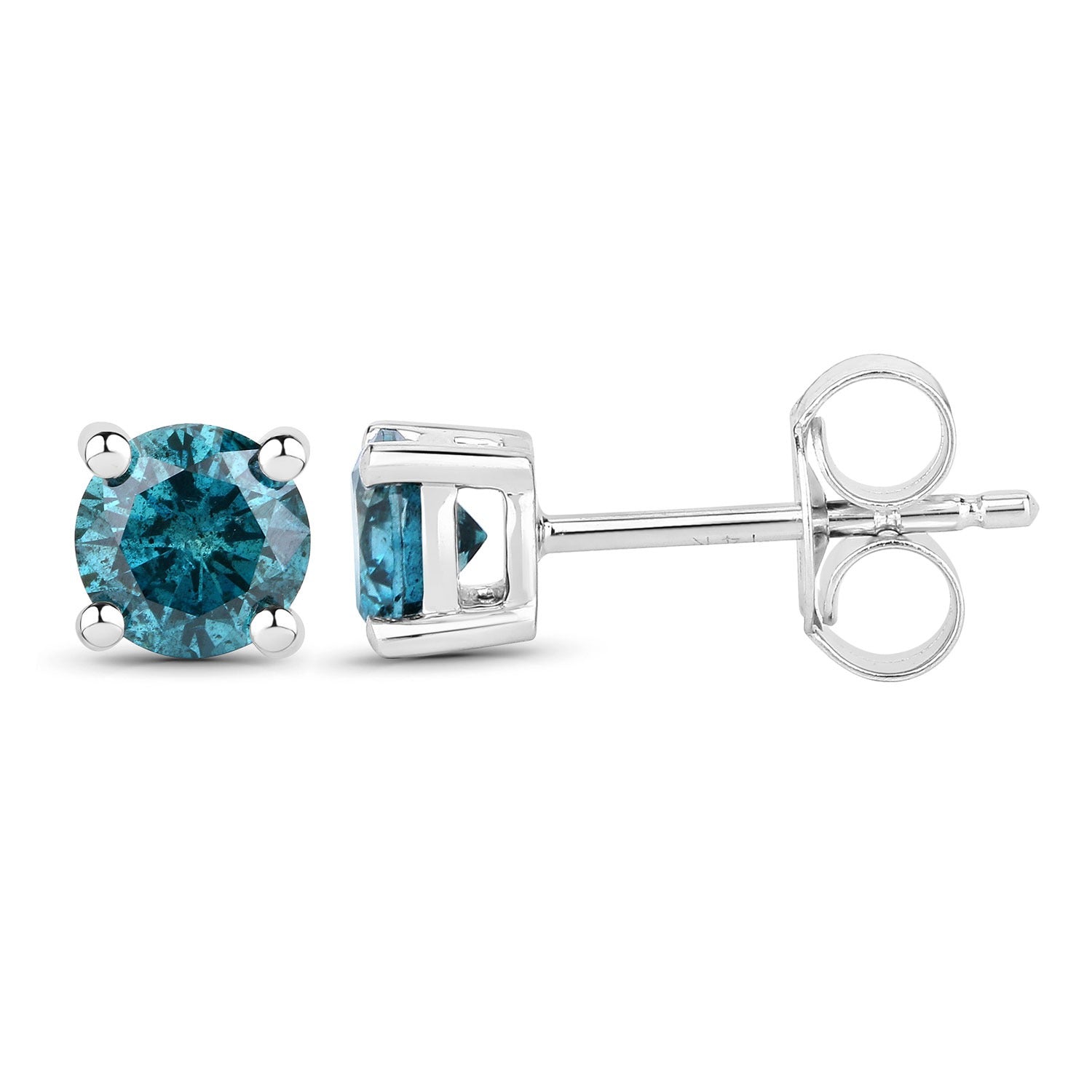 0.73 Cttw Round Teal Blue Diamond 14K Gold Solitaire Stud Earrings