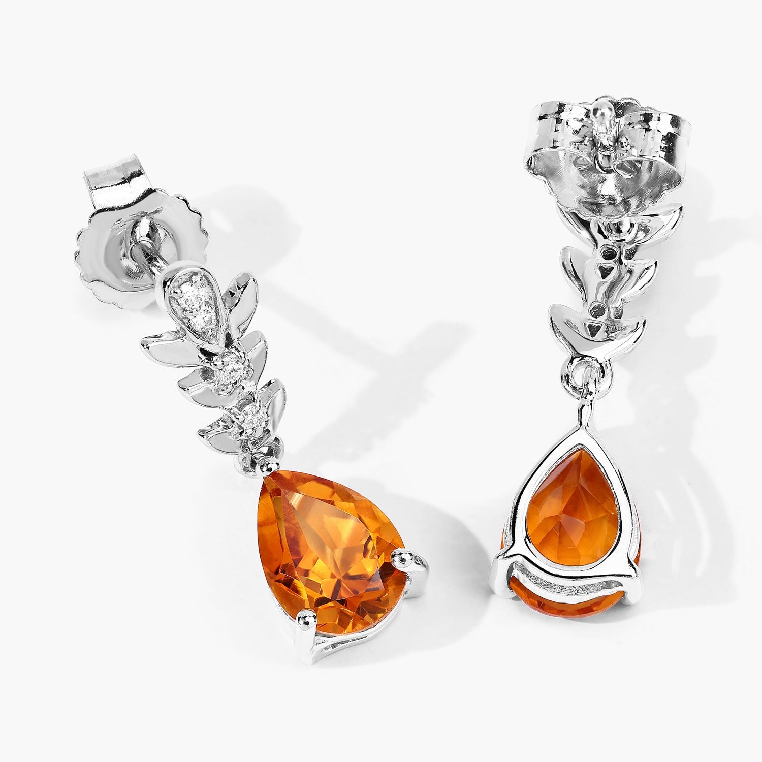 1.87 Ct. Genuine Madeira Citrine and Lab Diamond Silver Dangle Earrings Fine Color Jewels